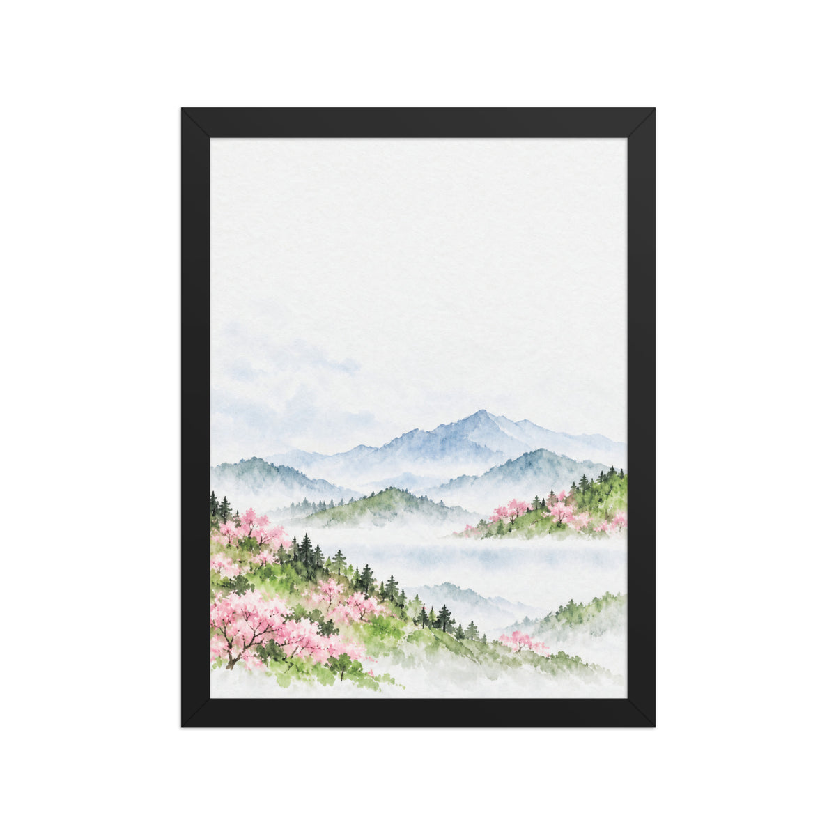 Spring Hills in Bloom — Japanese minimalist zen nature framed wall art