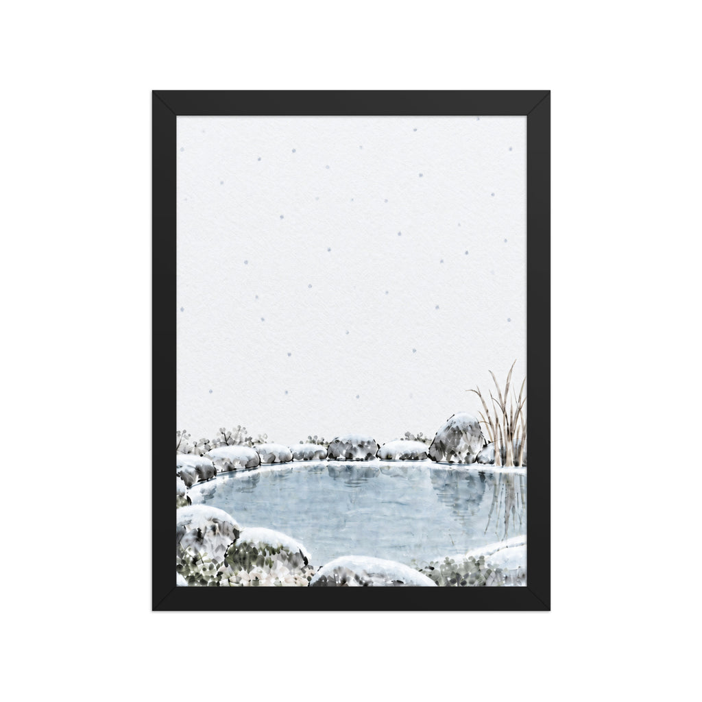 Seasons Garden · Still Pond · Winter — Japanese minimalist zen nature framed wall art