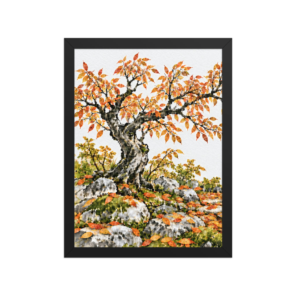 Seasons Garden · Golden Tree · Autumn — Japanese minimalist zen nature framed wall art