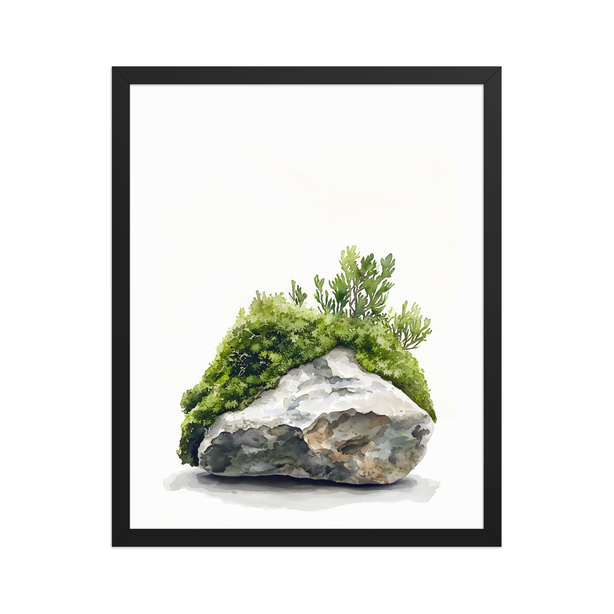 Moss and Time — Japandi wabi-sabi framed print, minimalist Japanese wall art