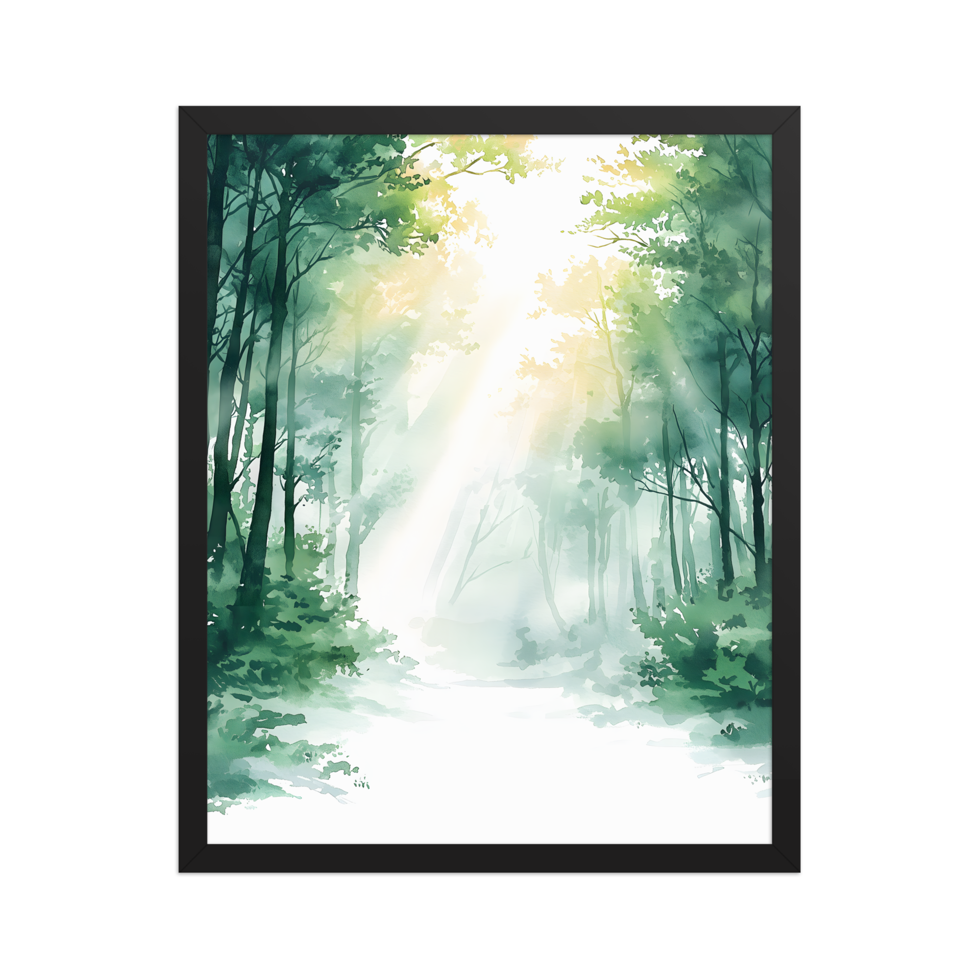 Forest Filter — Japandi komorebi framed print, minimalist Japanese wall art