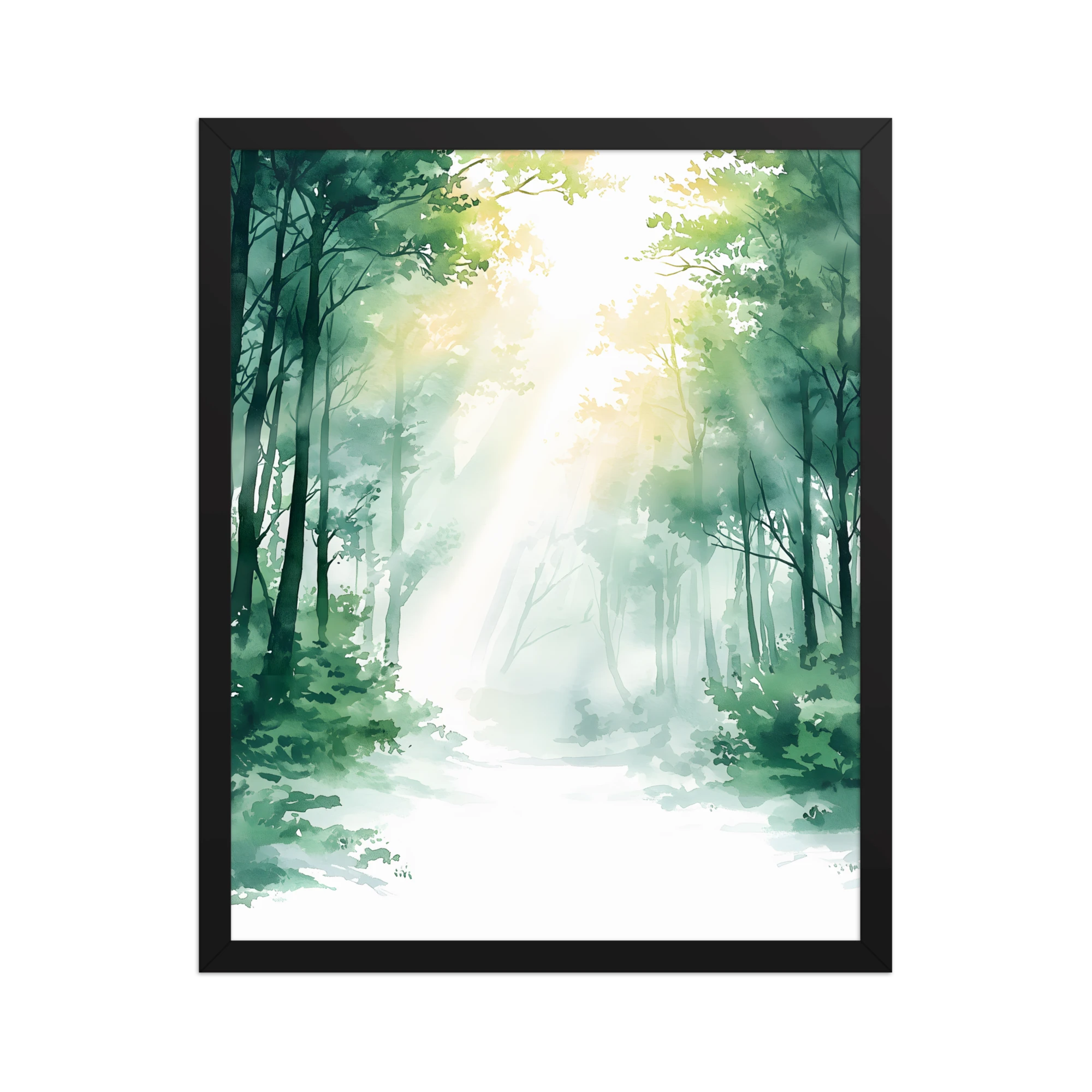 Forest Filter — Japandi komorebi framed print, minimalist Japanese wall art
