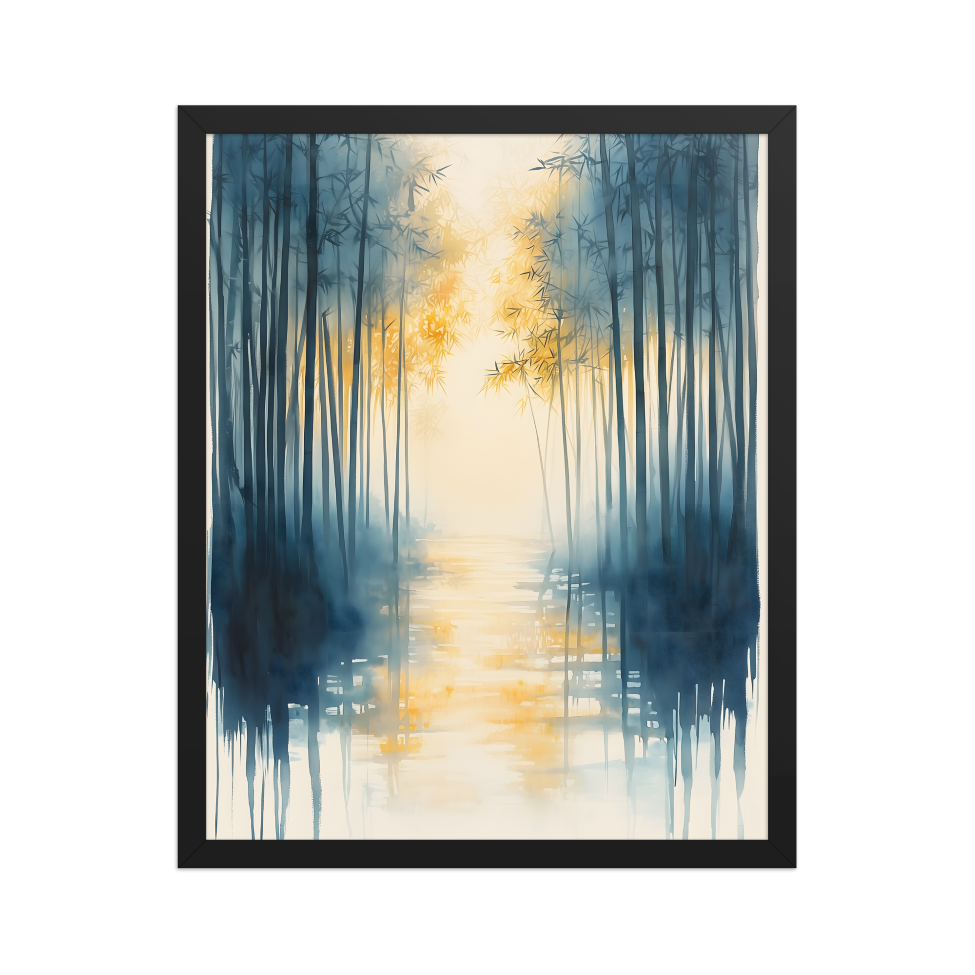 Morning Mist — Japandi komorebi framed print, minimalist Japanese wall art