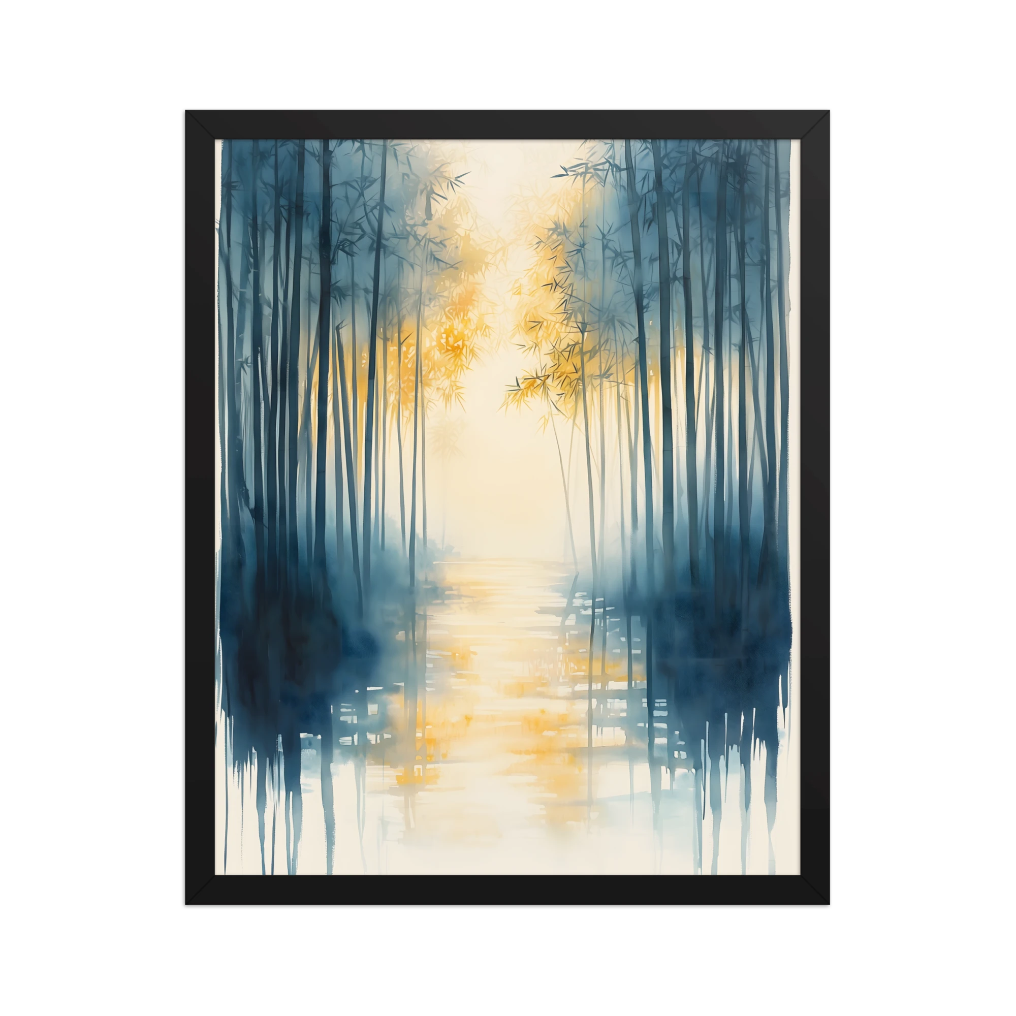 Morning Mist — Japandi komorebi framed print, minimalist Japanese wall art