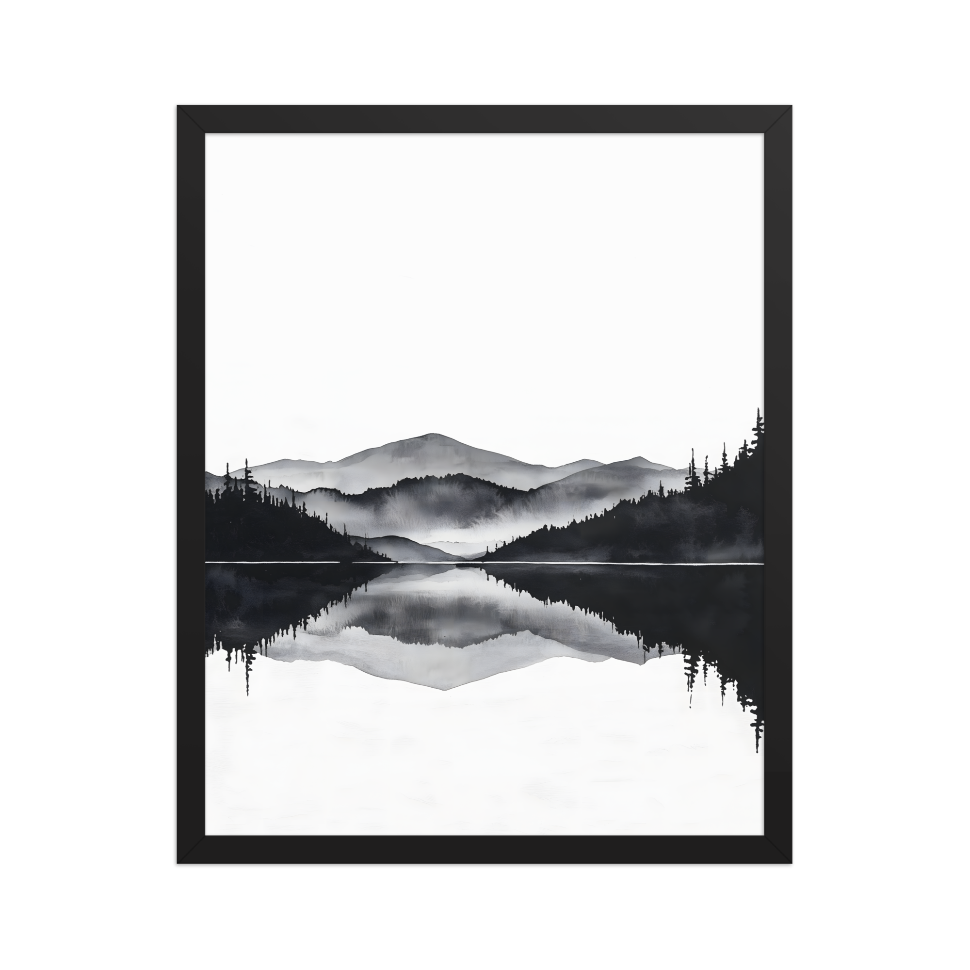 Still Water — Japandi zen ink framed print, minimalist Japanese wall art