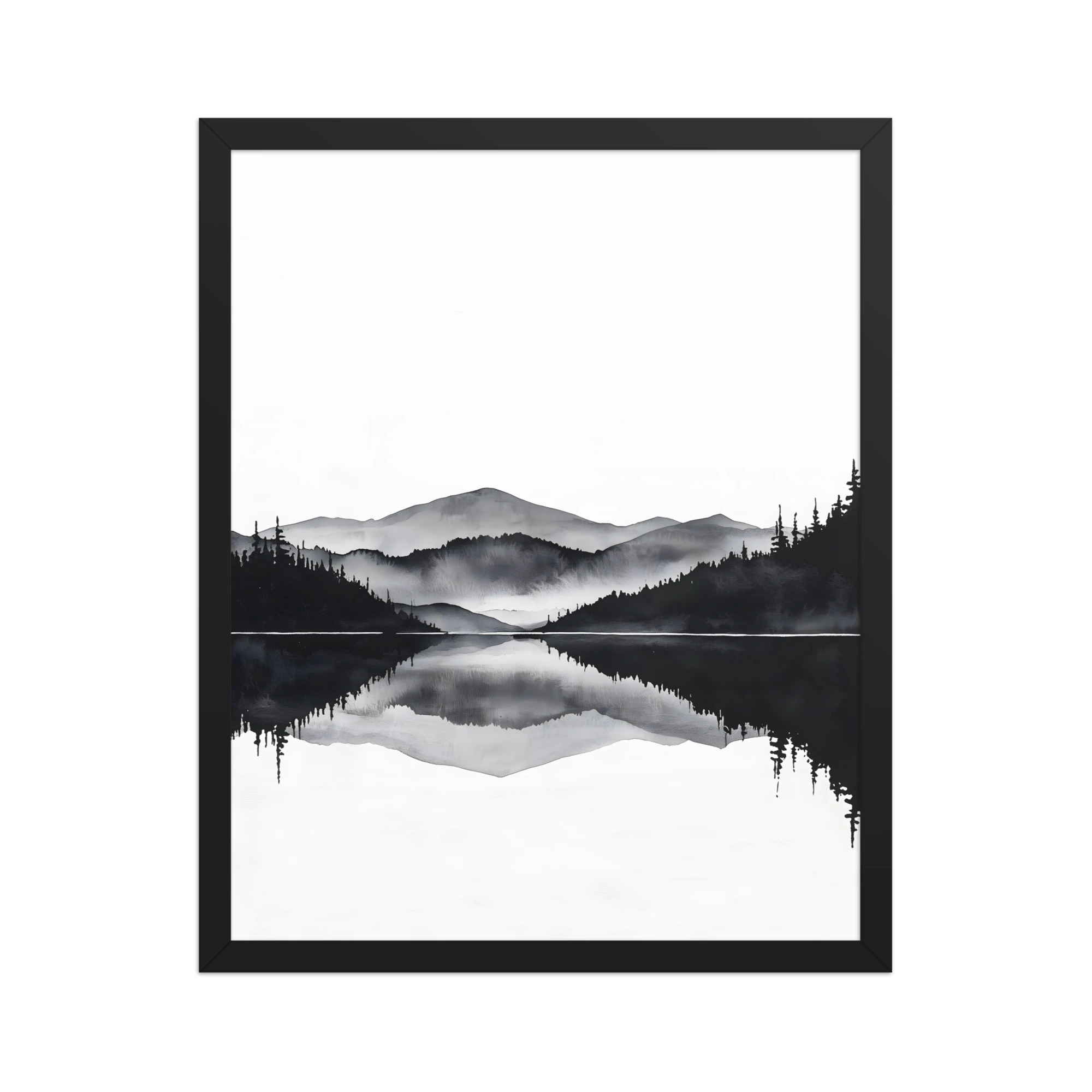 Still Water — Japandi zen ink framed print, minimalist Japanese wall art