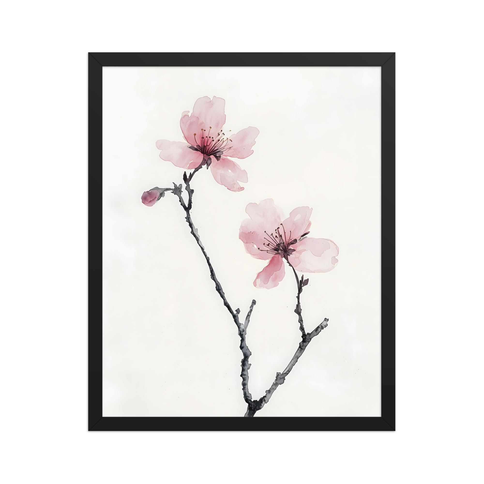 Cherry Absence — Japandi zen nature framed print, minimalist Japanese wall art