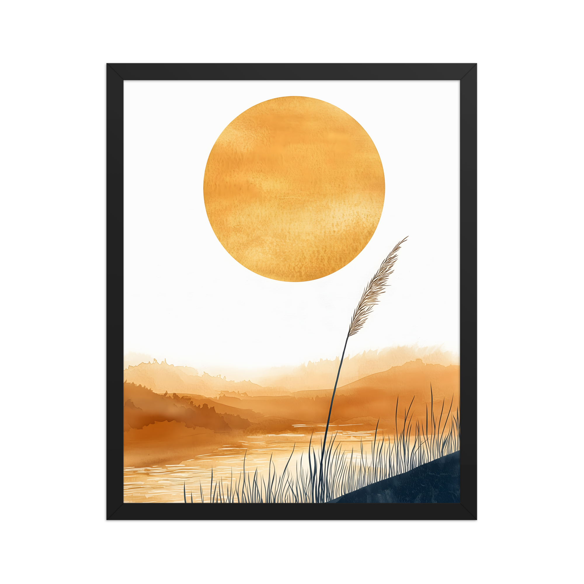 Golden Hour — Japandi komorebi framed print, minimalist Japanese wall art