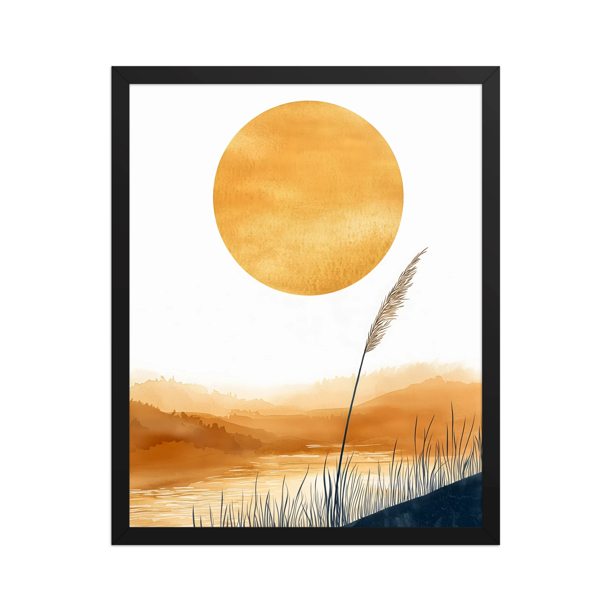 Golden Hour — Japandi komorebi framed print, minimalist Japanese wall art