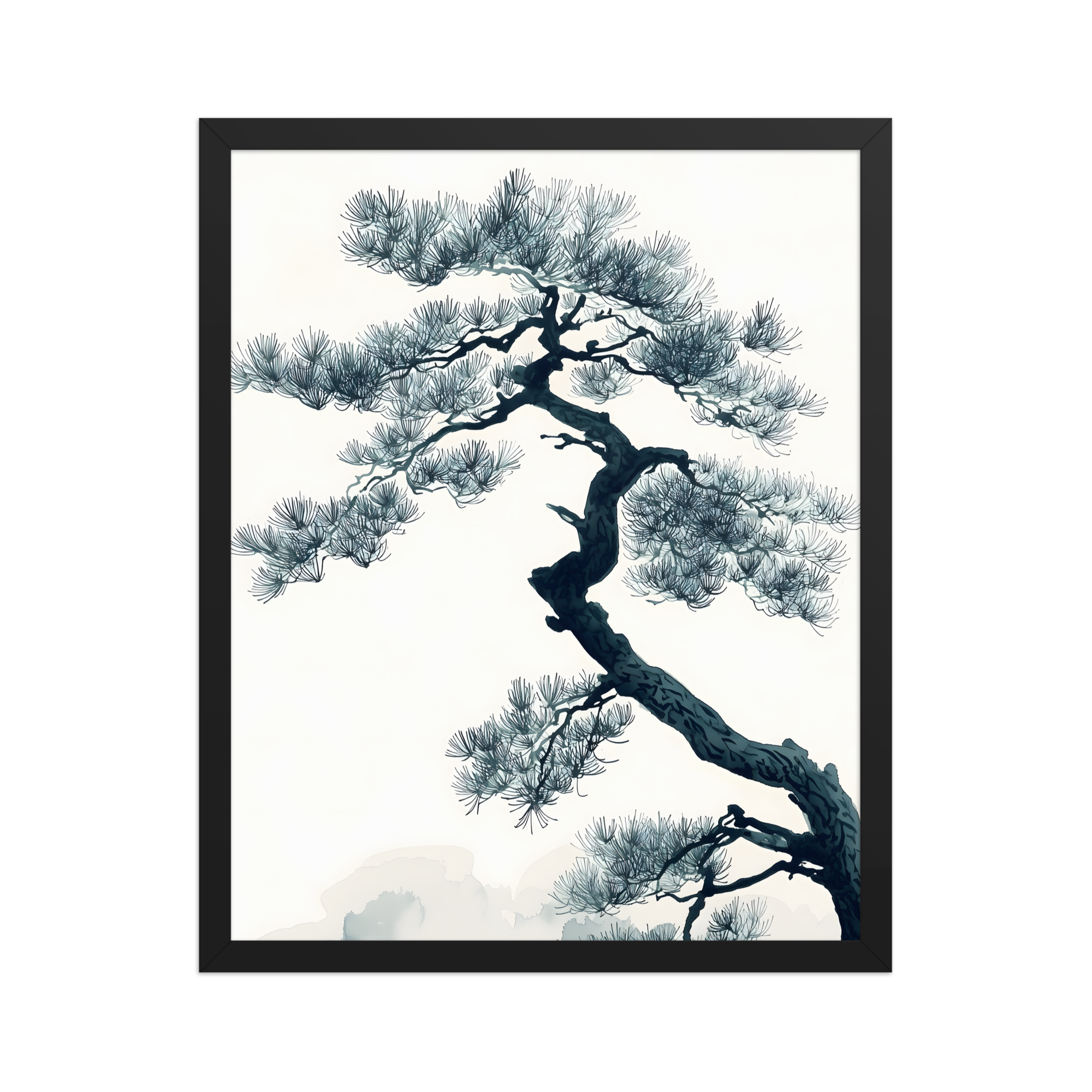 Pine Silhouette — Japandi zen nature framed print, minimalist Japanese wall art