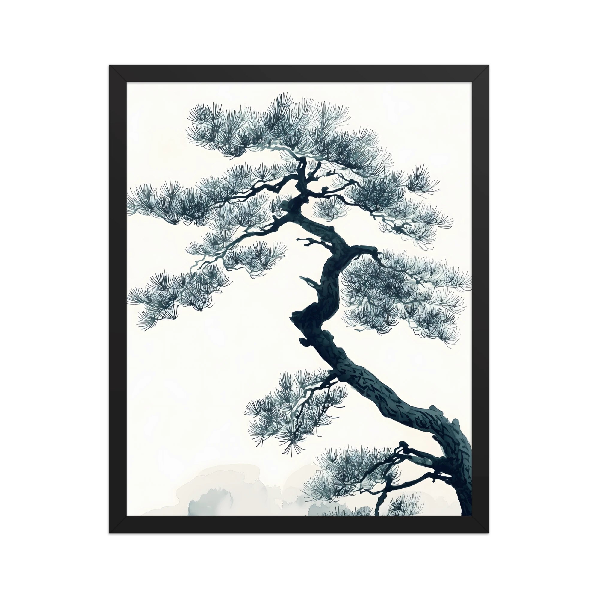 Pine Silhouette — Japandi zen nature framed print, minimalist Japanese wall art