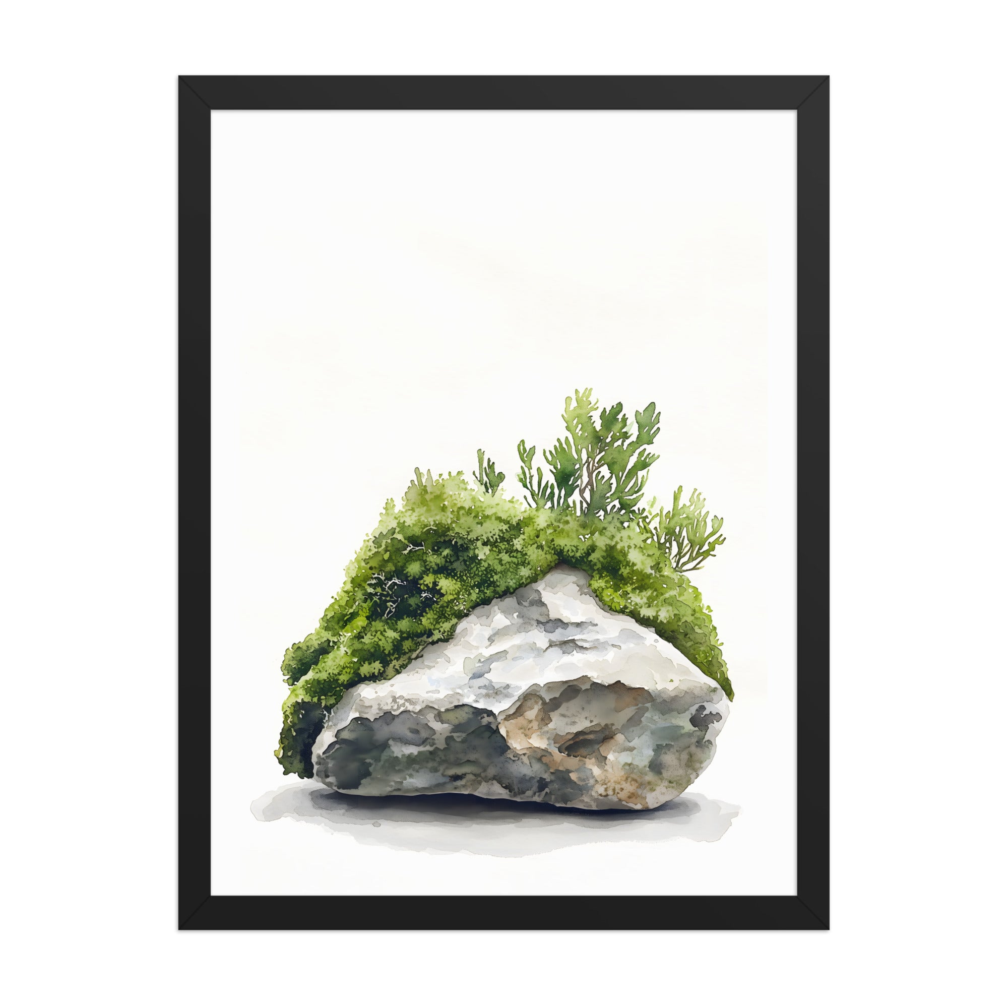 Moss and Time — Japandi wabi-sabi framed print, minimalist Japanese wall art