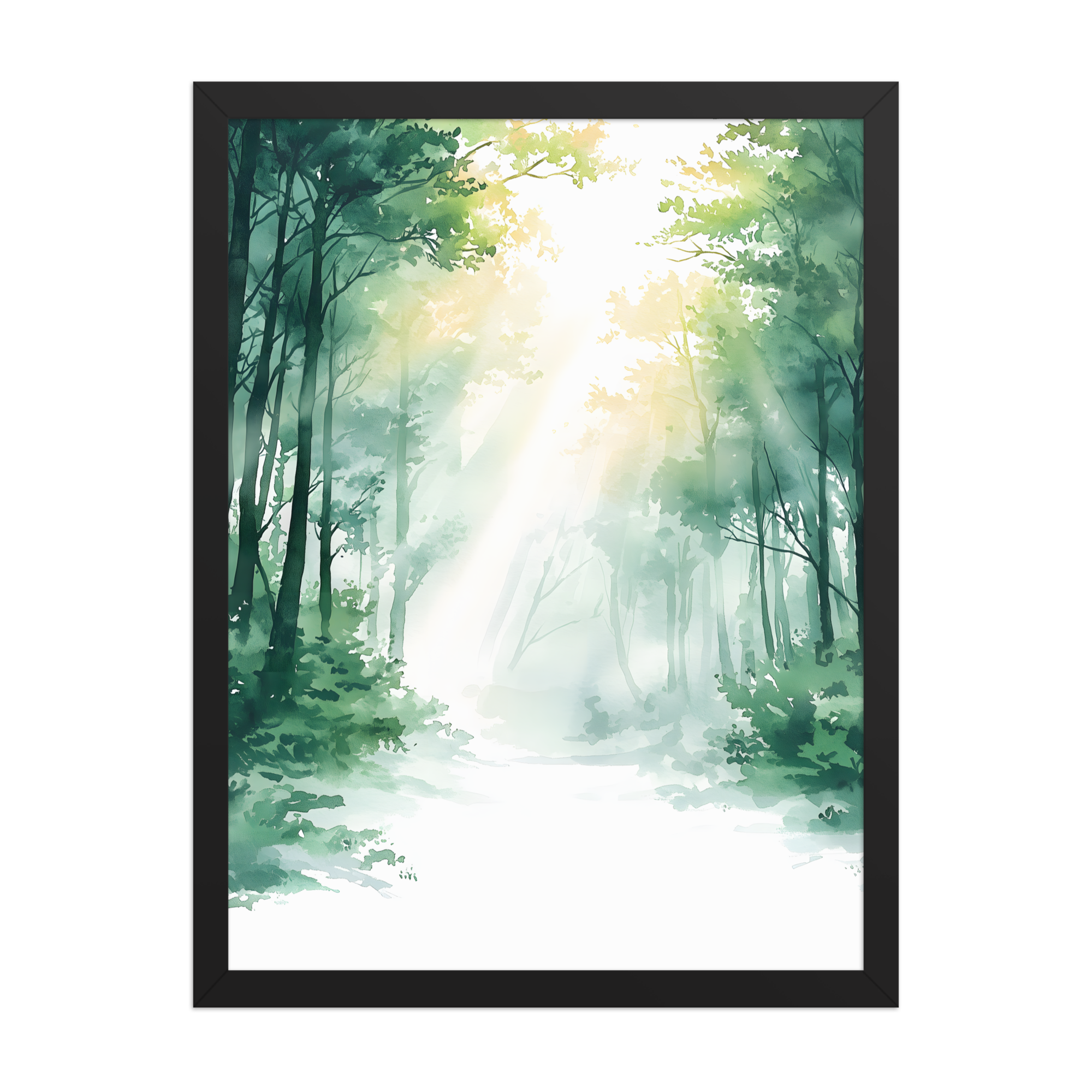 Forest Filter — Japandi komorebi framed print, minimalist Japanese wall art