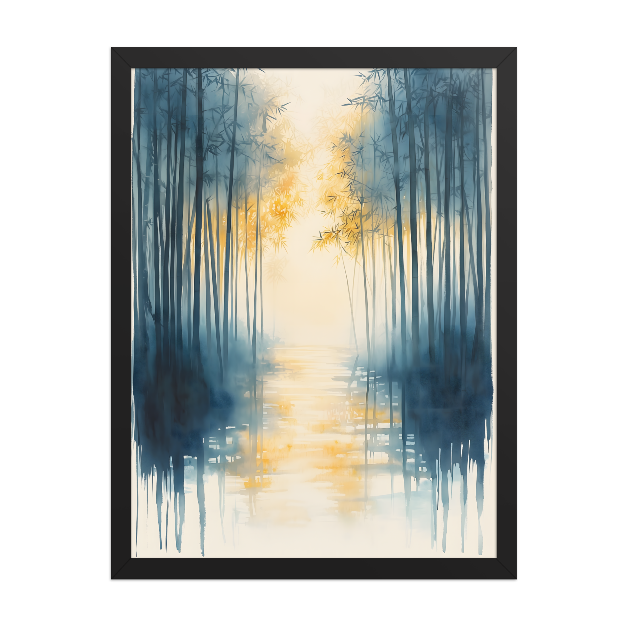 Morning Mist — Japandi komorebi framed print, minimalist Japanese wall art
