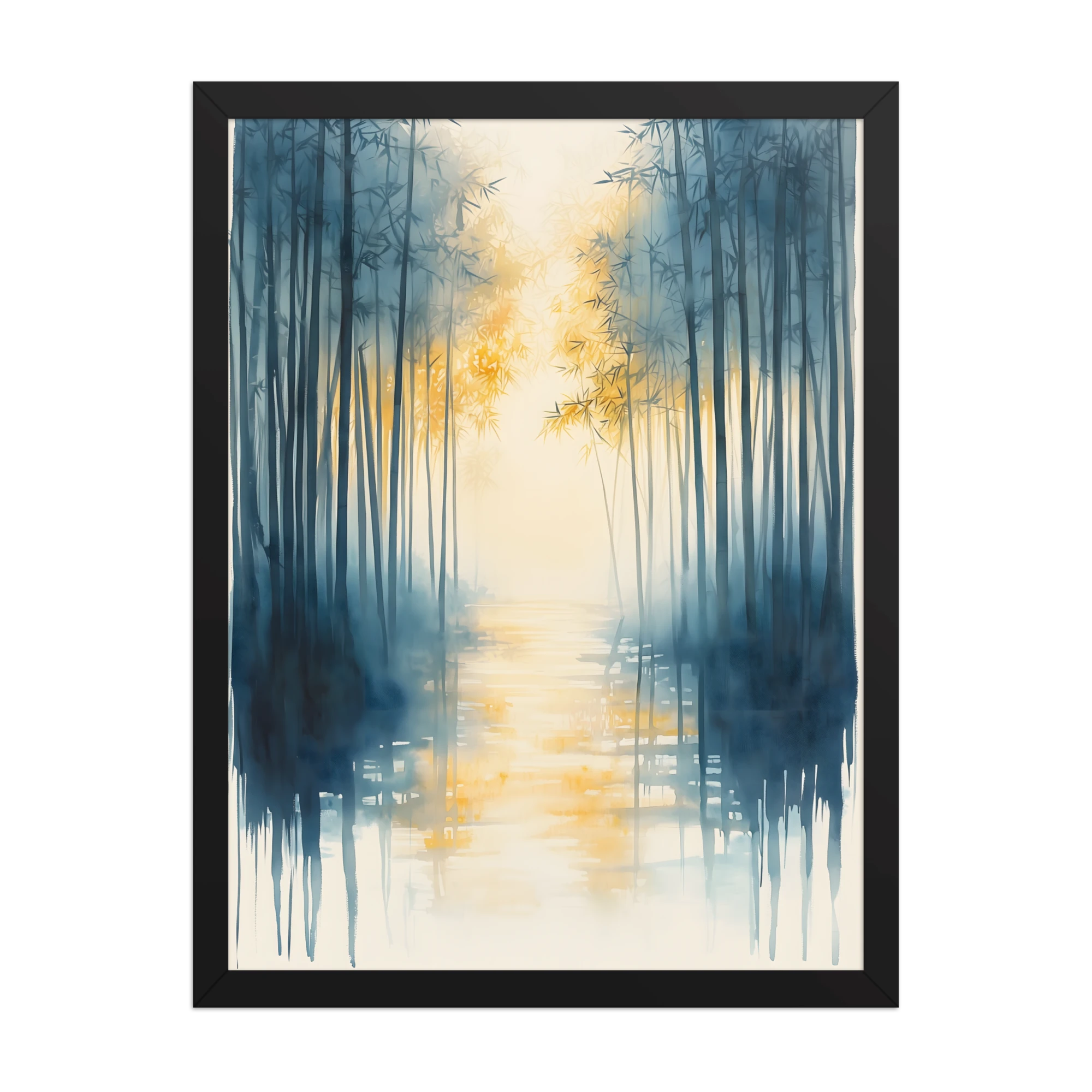 Morning Mist — Japandi komorebi framed print, minimalist Japanese wall art