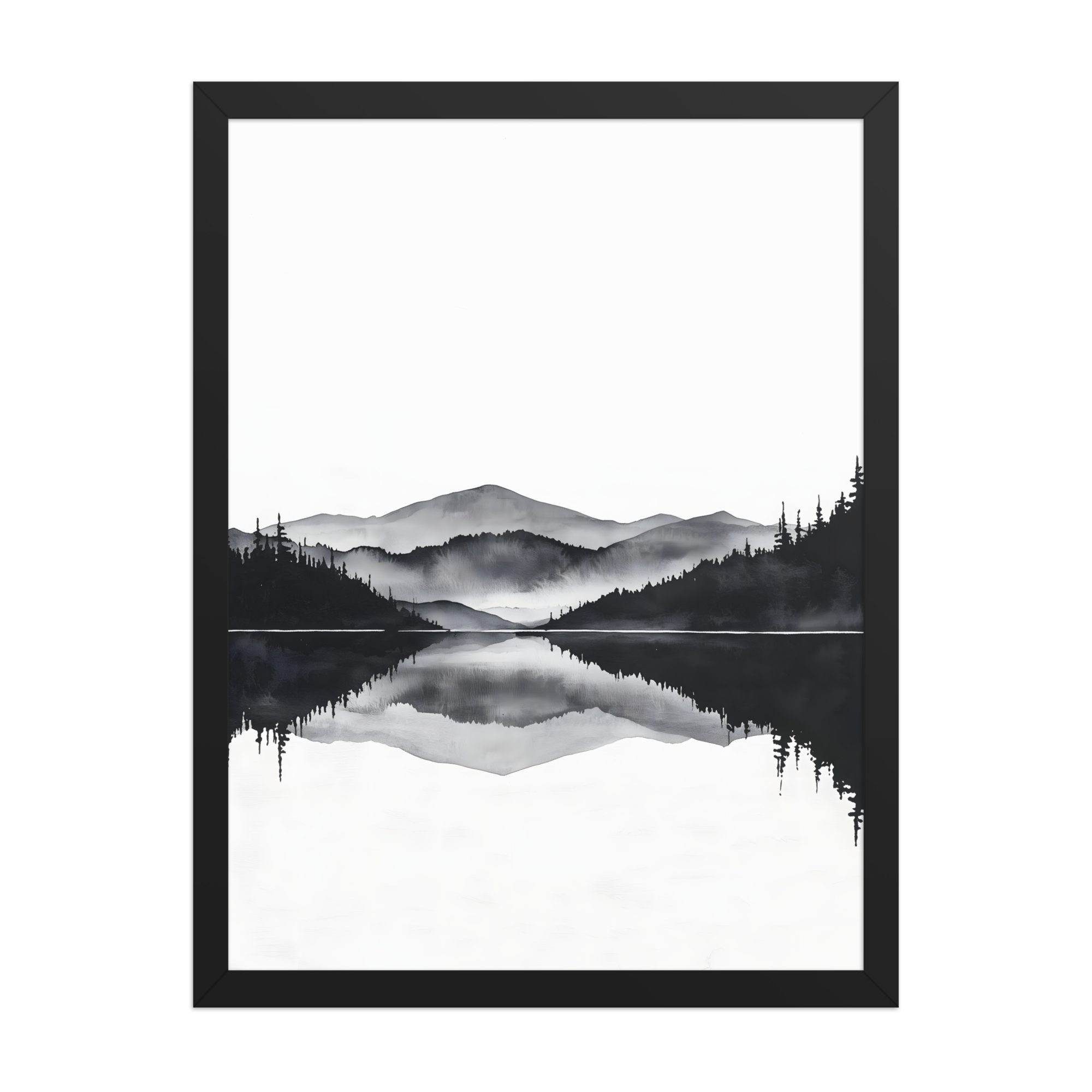 Still Water — Japandi zen ink framed print, minimalist Japanese wall art