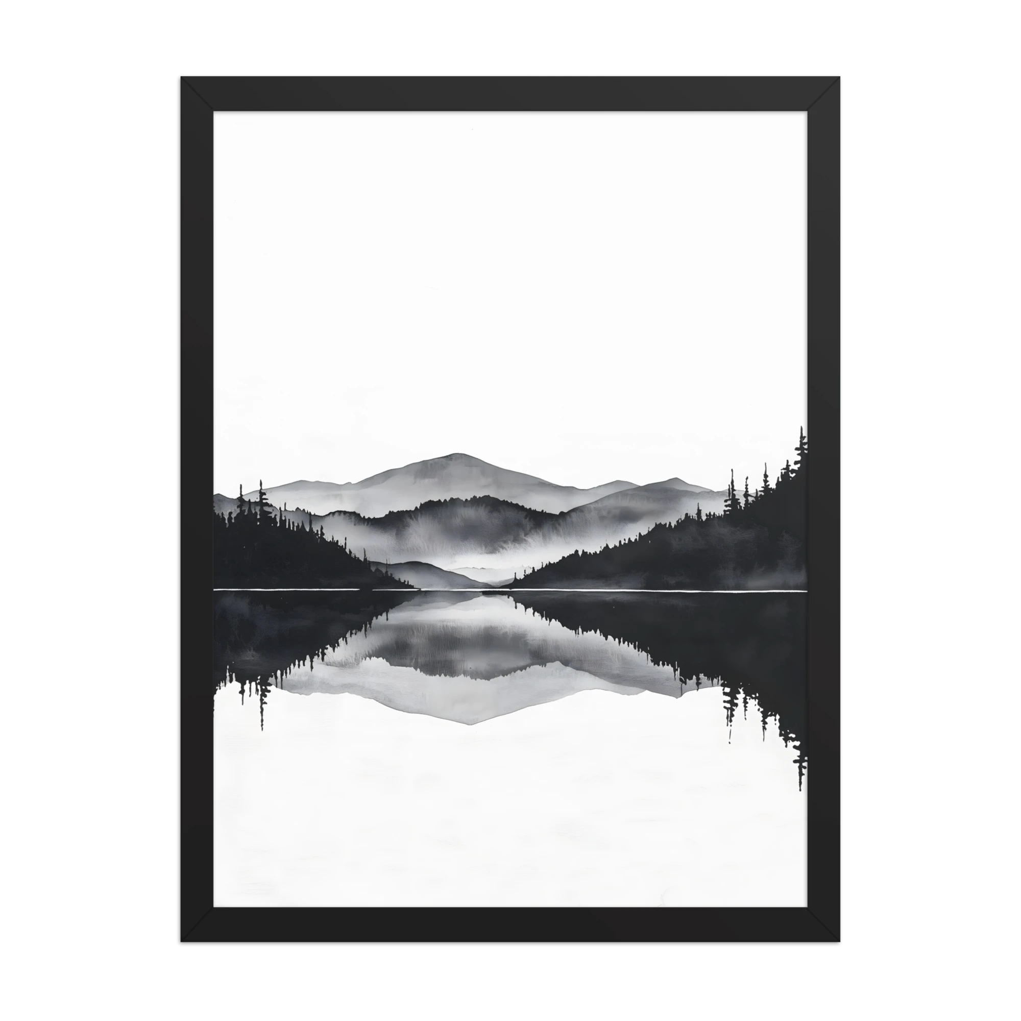 Still Water — Japandi zen ink framed print, minimalist Japanese wall art