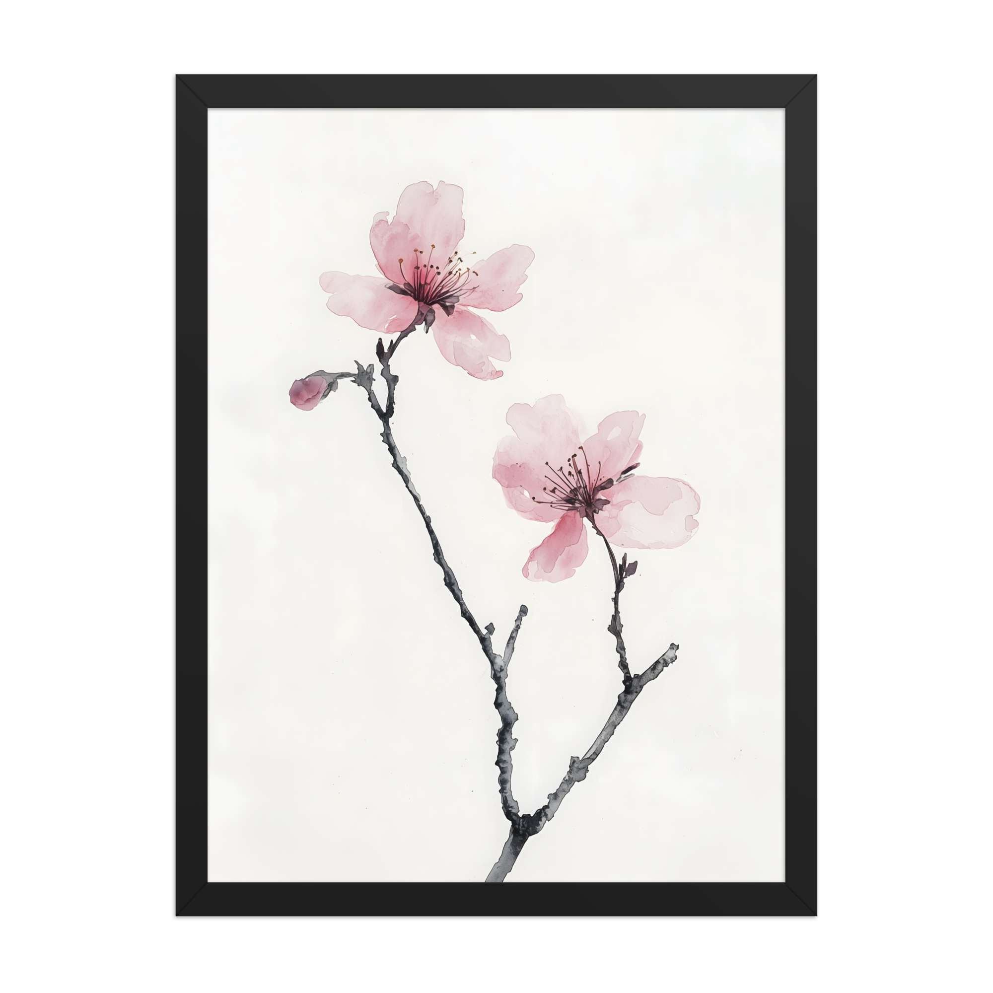 Cherry Absence — Japandi zen nature framed print, minimalist Japanese wall art