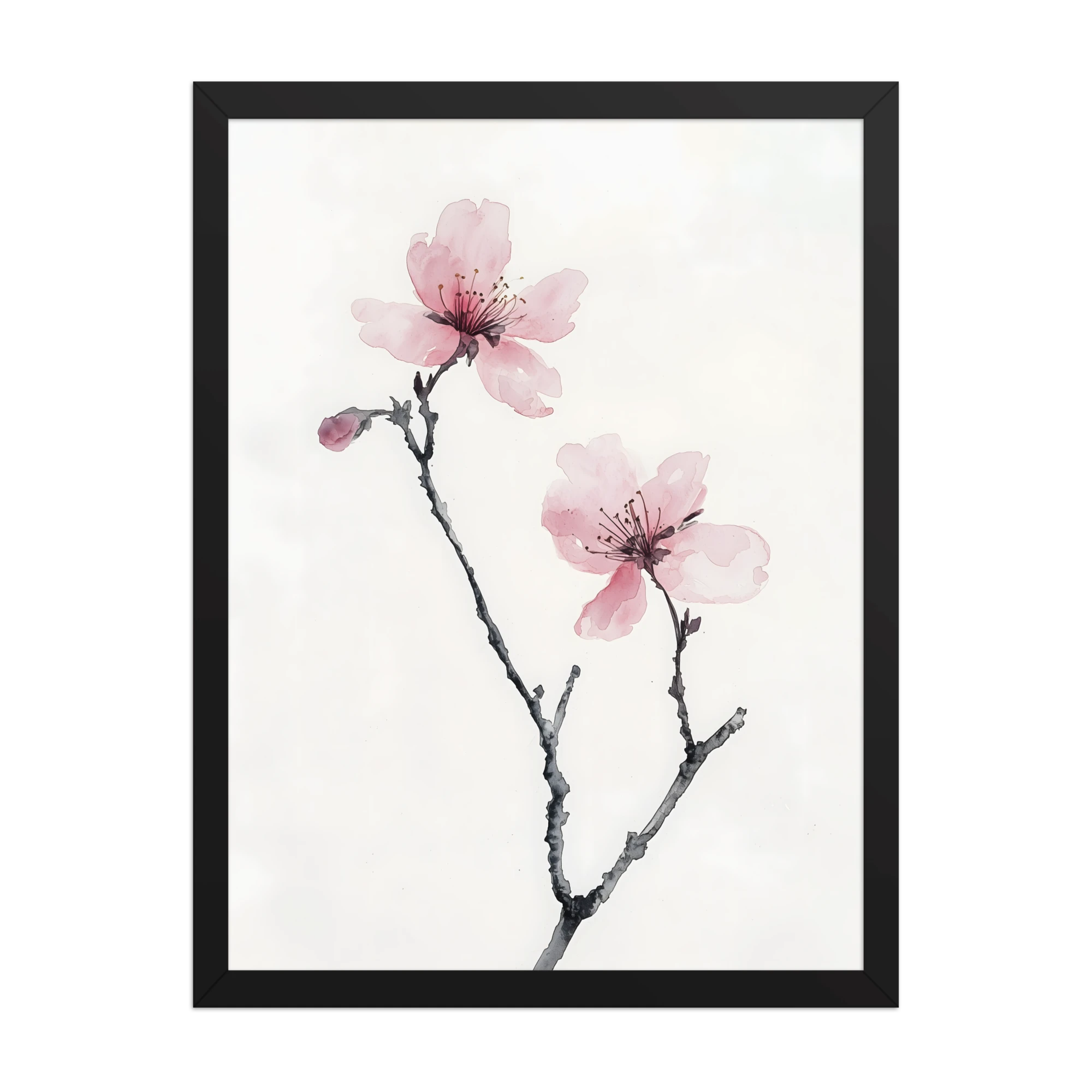 Cherry Absence — Japandi zen nature framed print, minimalist Japanese wall art