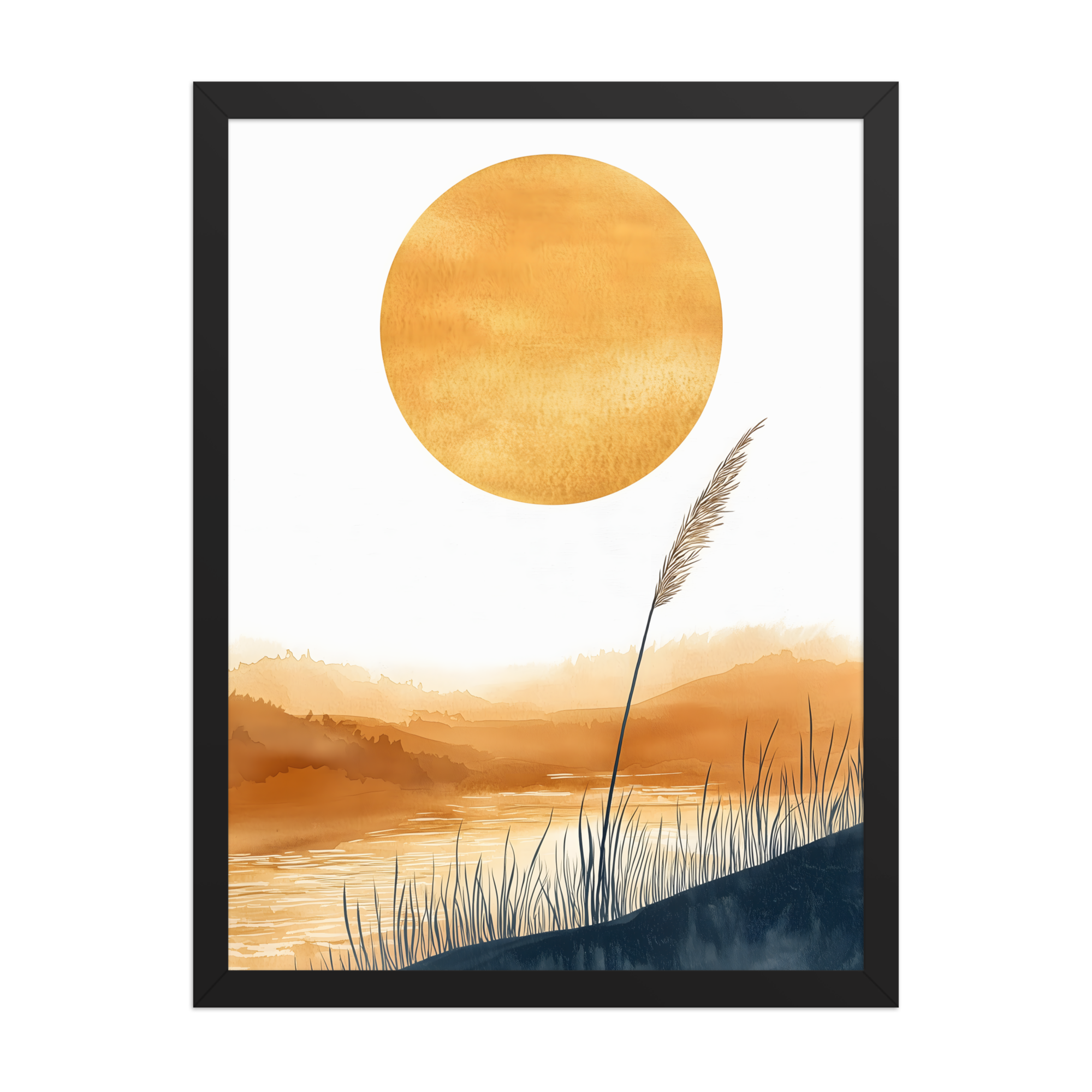 Golden Hour — Japandi komorebi framed print, minimalist Japanese wall art