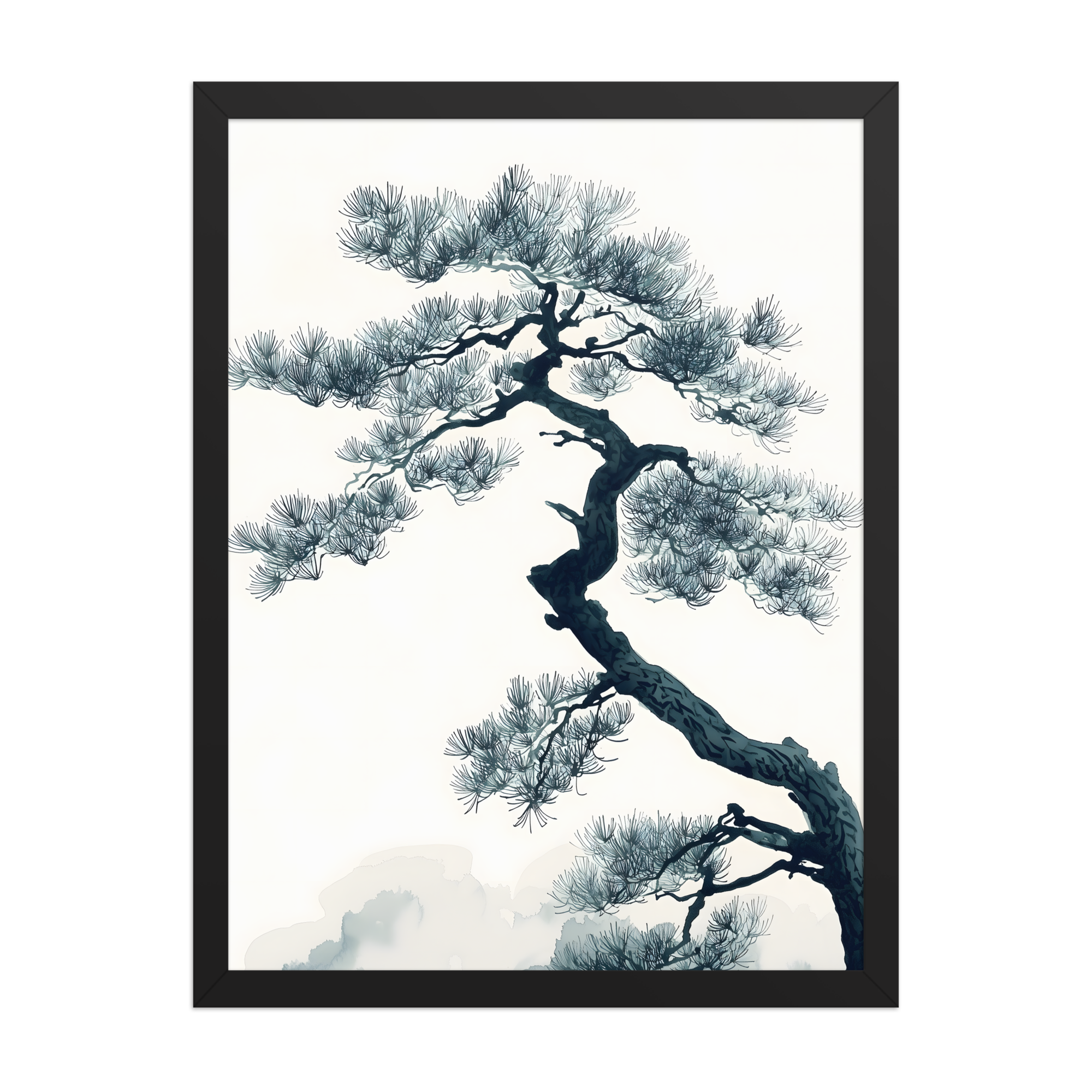 Pine Silhouette — Japandi zen nature framed print, minimalist Japanese wall art