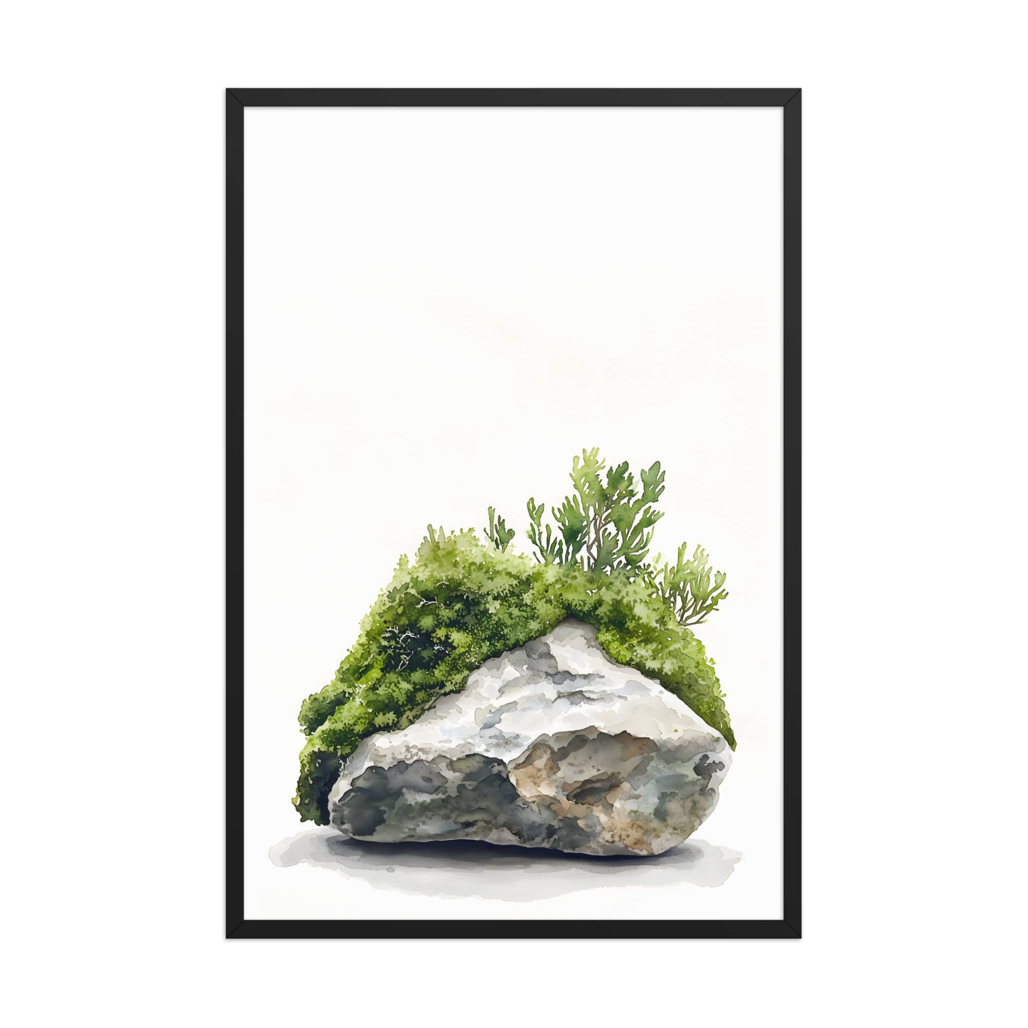 Moss and Time — Japandi wabi-sabi framed print, minimalist Japanese wall art