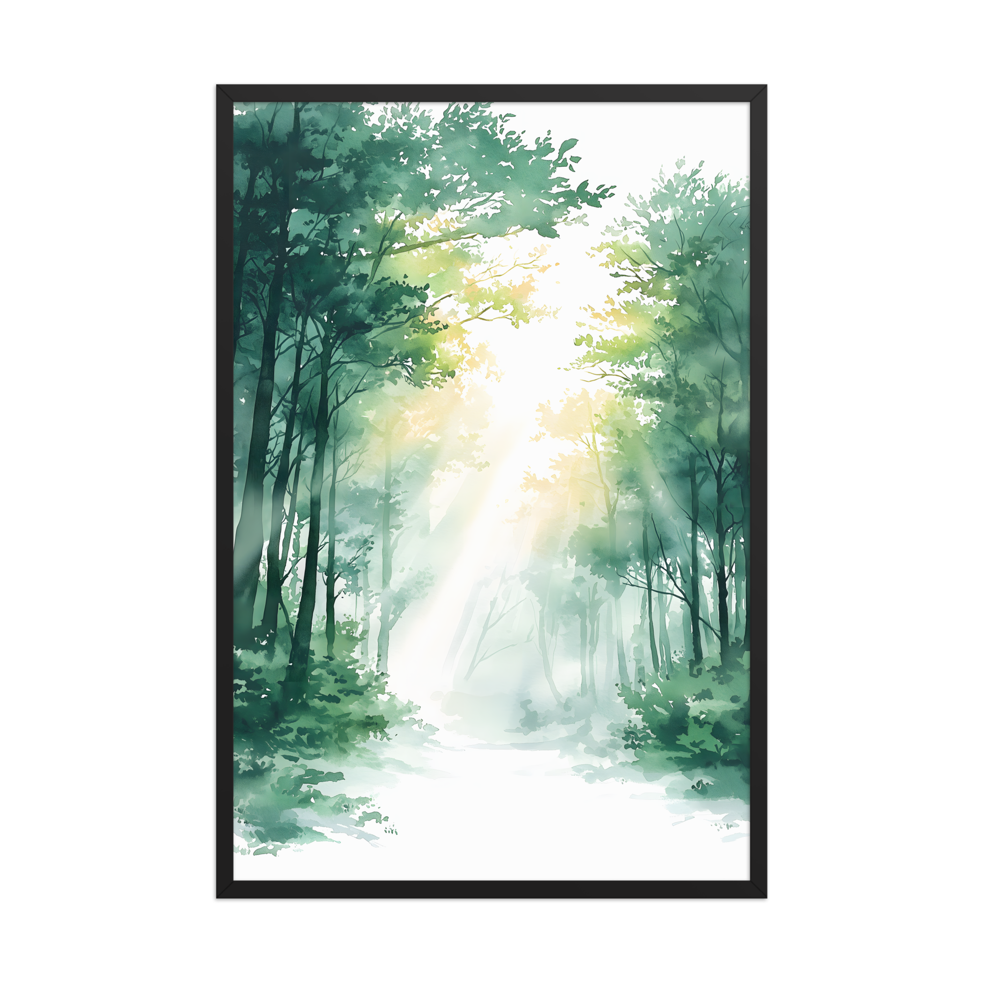 Forest Filter — Japandi komorebi framed print, minimalist Japanese wall art