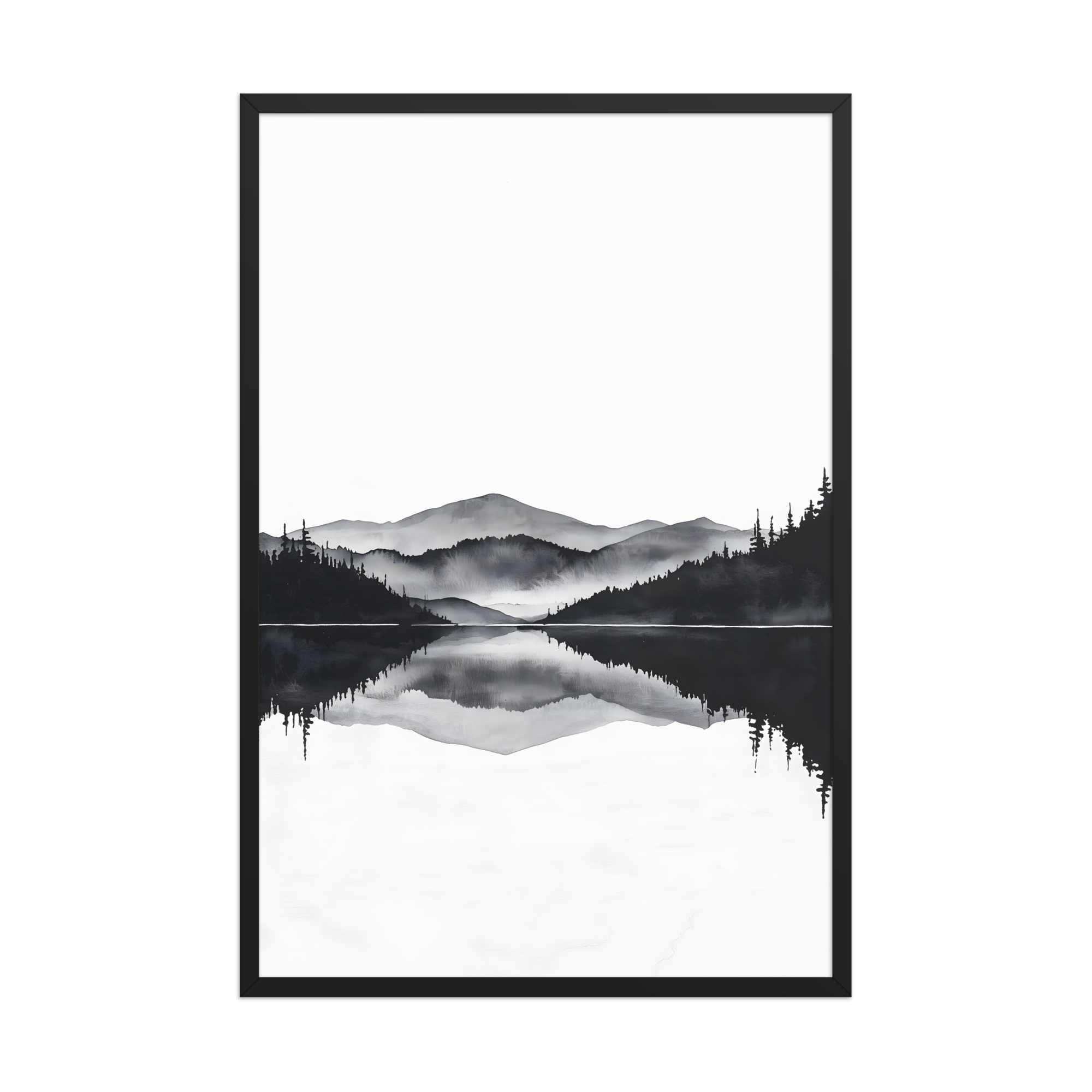 Still Water — Japandi zen ink framed print, minimalist Japanese wall art