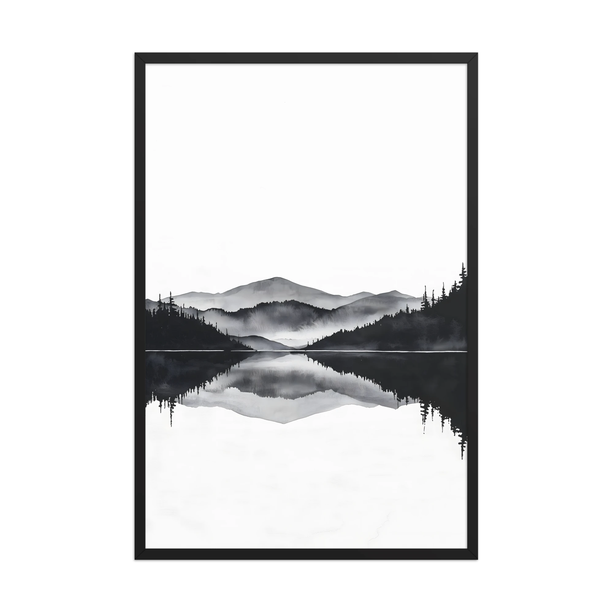 Still Water — Japandi zen ink framed print, minimalist Japanese wall art