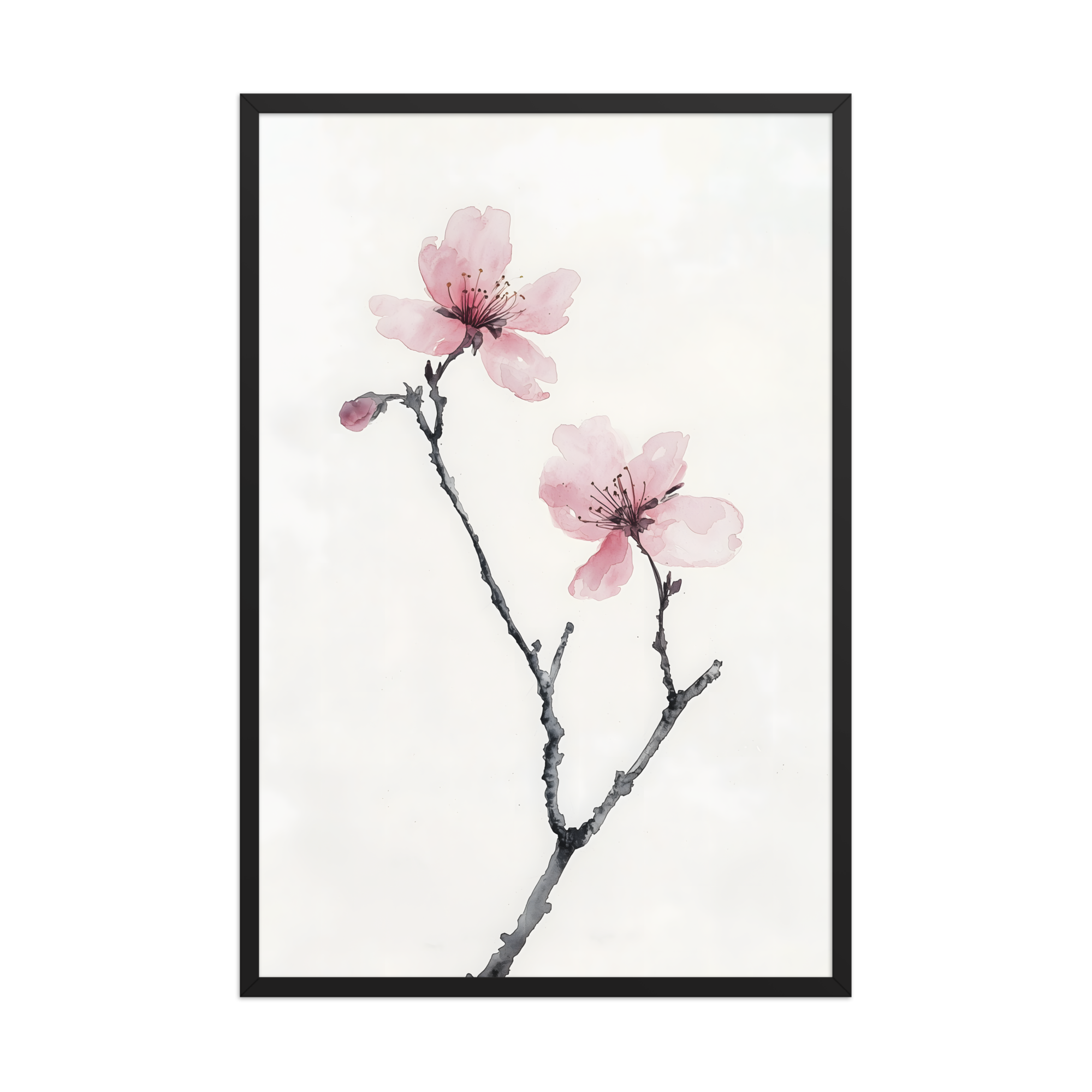 Cherry Absence — Japandi zen nature framed print, minimalist Japanese wall art