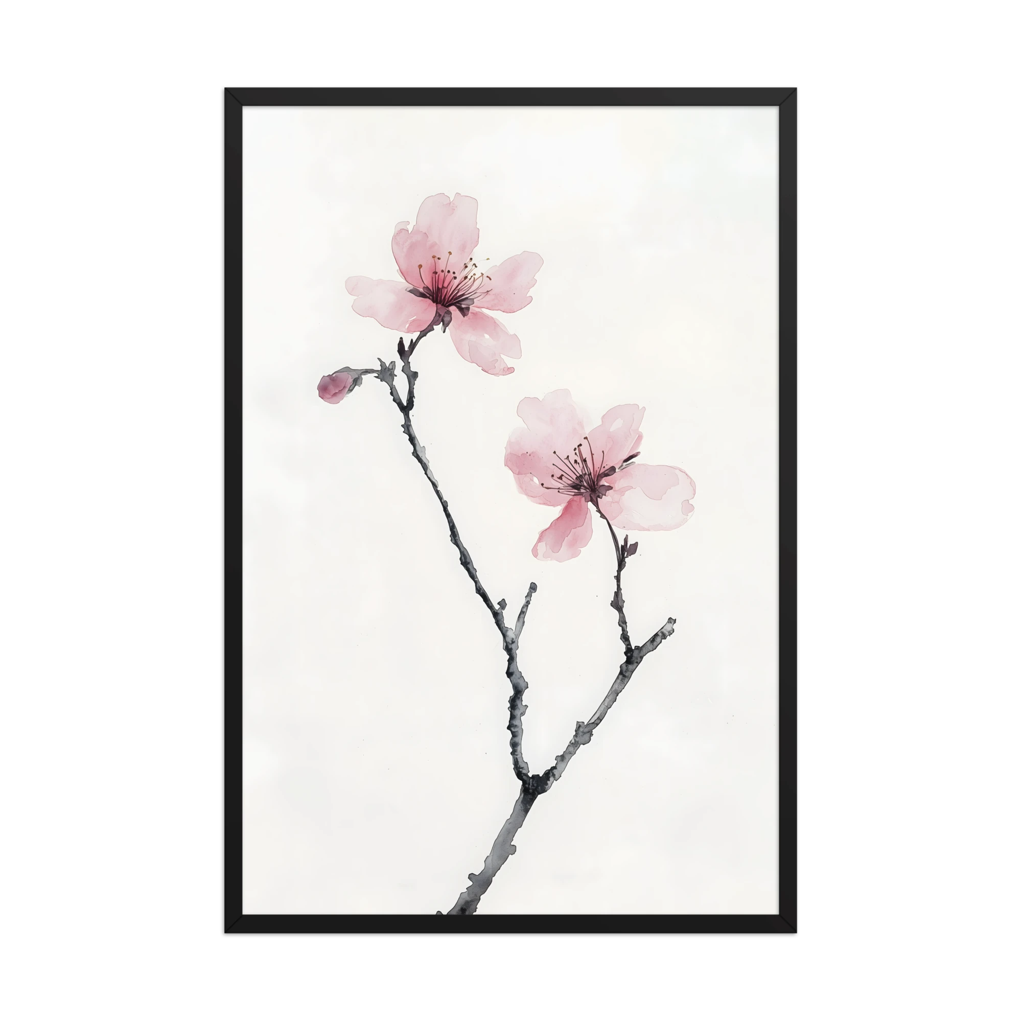 Cherry Absence — Japandi zen nature framed print, minimalist Japanese wall art