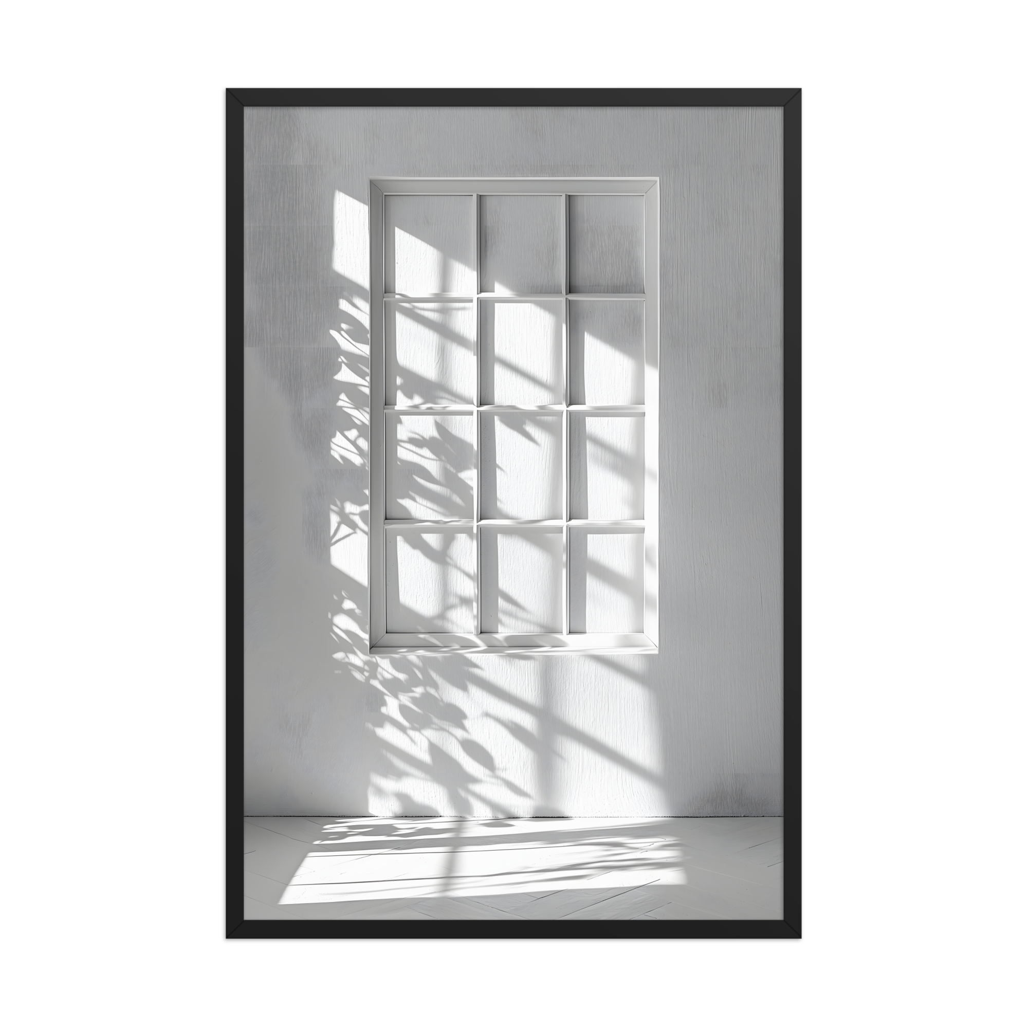 Shadow Play — Japandi komorebi framed print, minimalist Japanese wall art