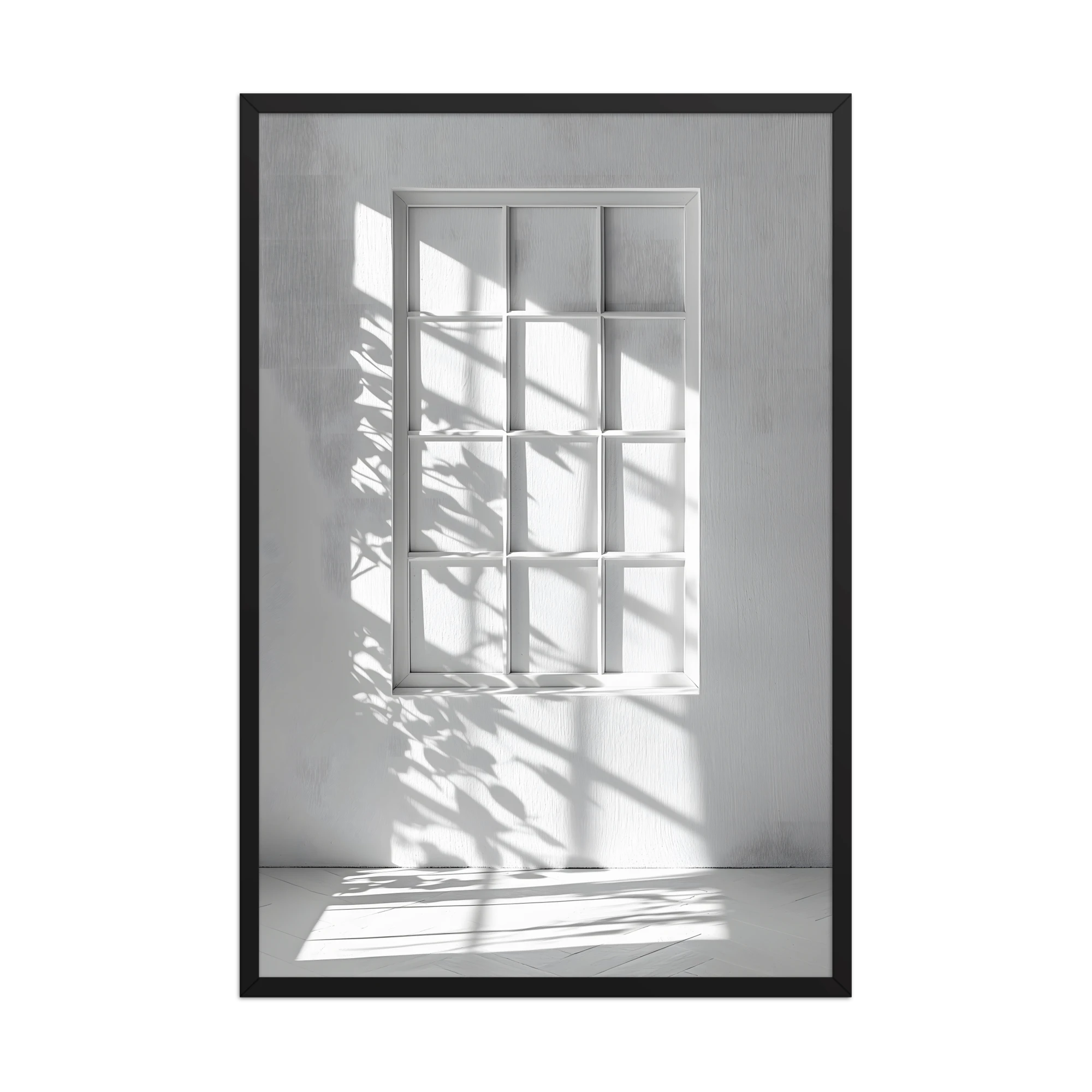 Shadow Play — Japandi komorebi framed print, minimalist Japanese wall art