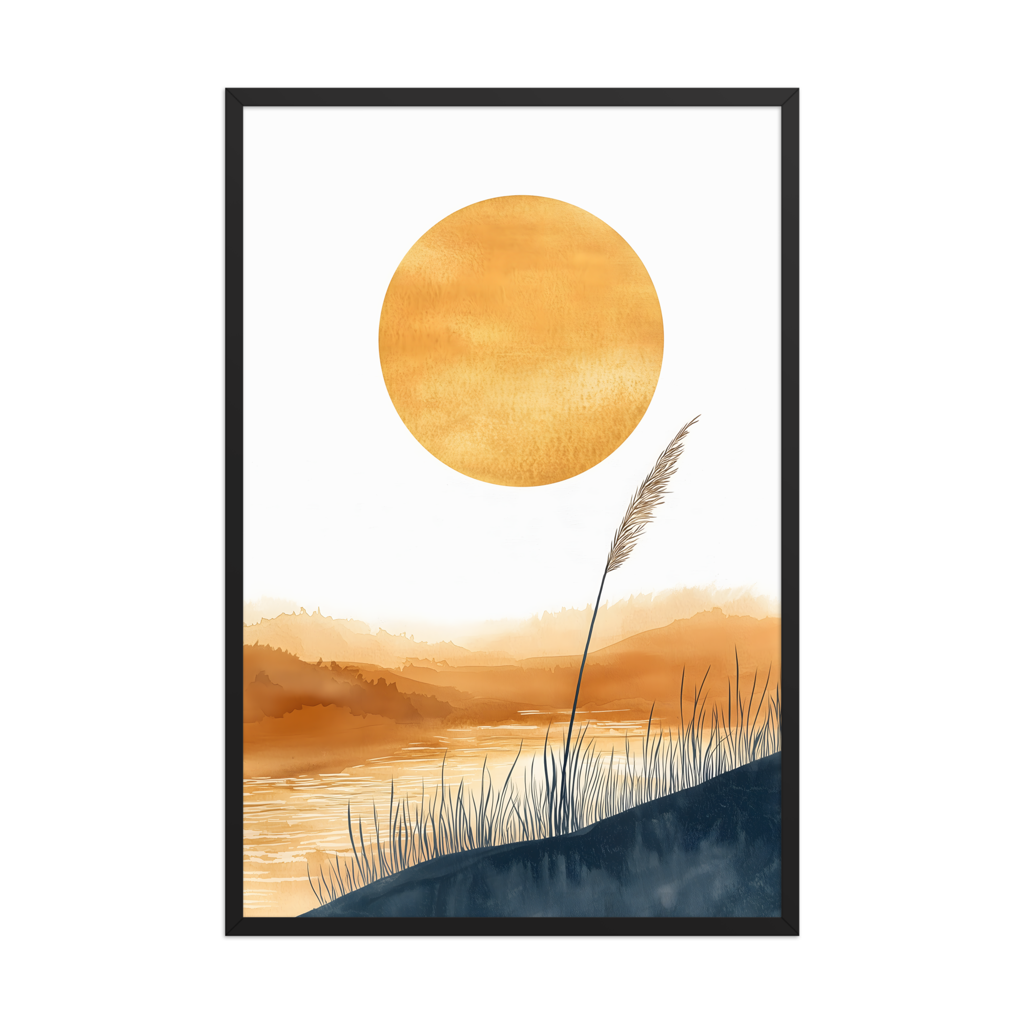 Golden Hour — Japandi komorebi framed print, minimalist Japanese wall art