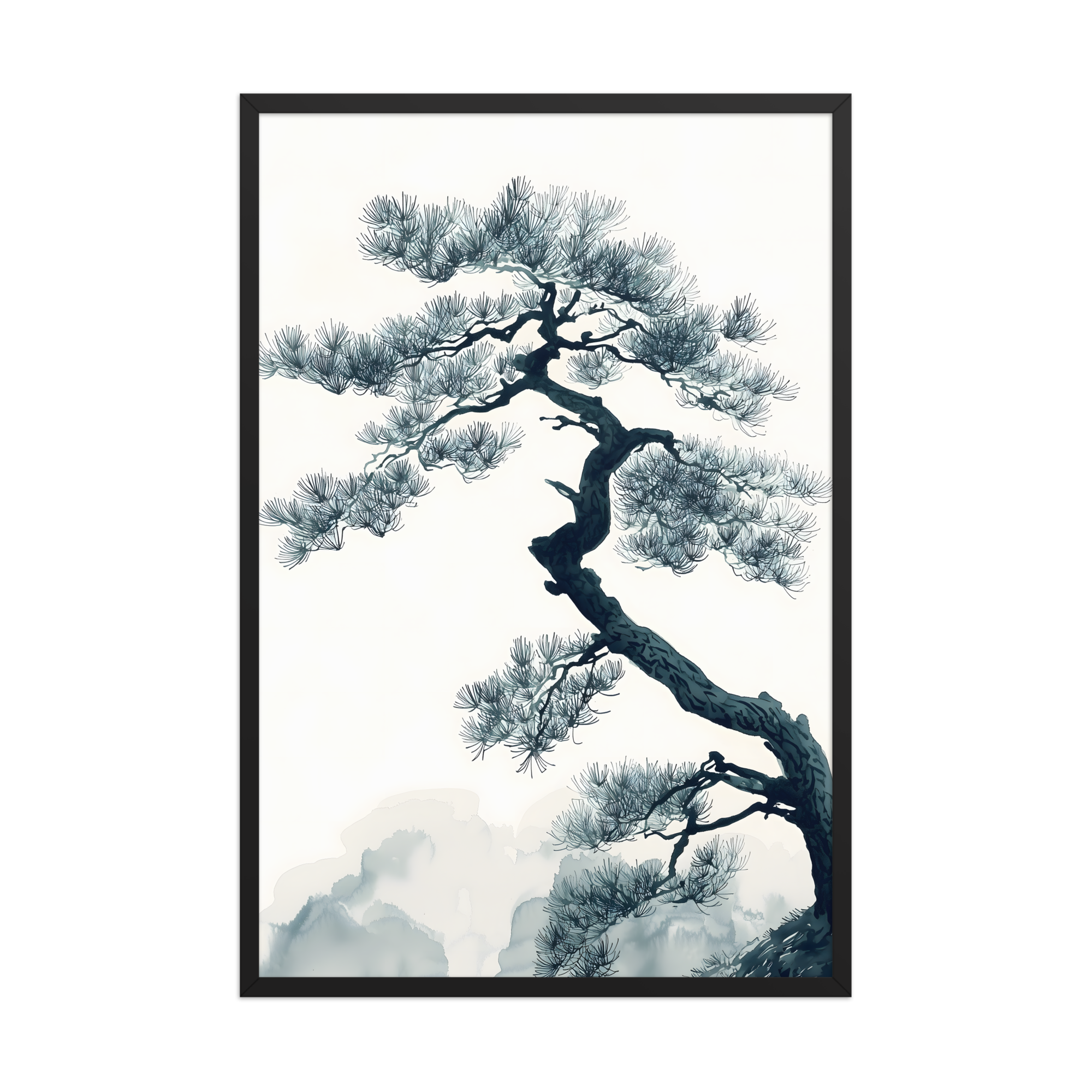 Pine Silhouette — Japandi zen nature framed print, minimalist Japanese wall art