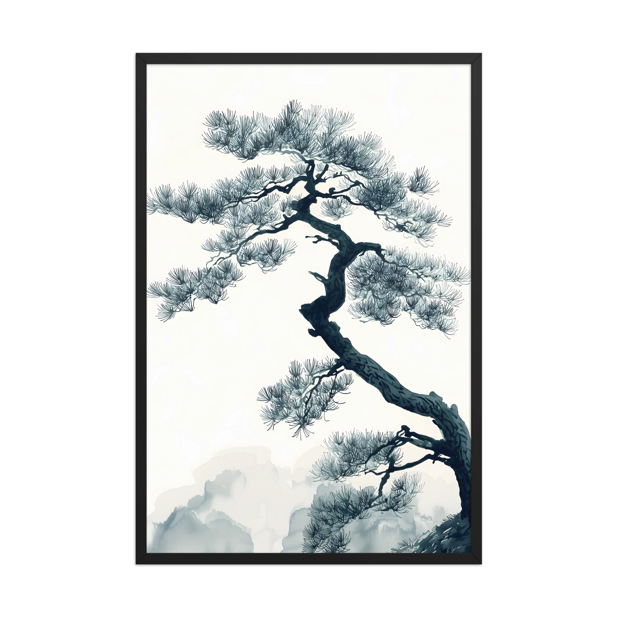 Pine Silhouette — Japandi zen nature framed print, minimalist Japanese wall art