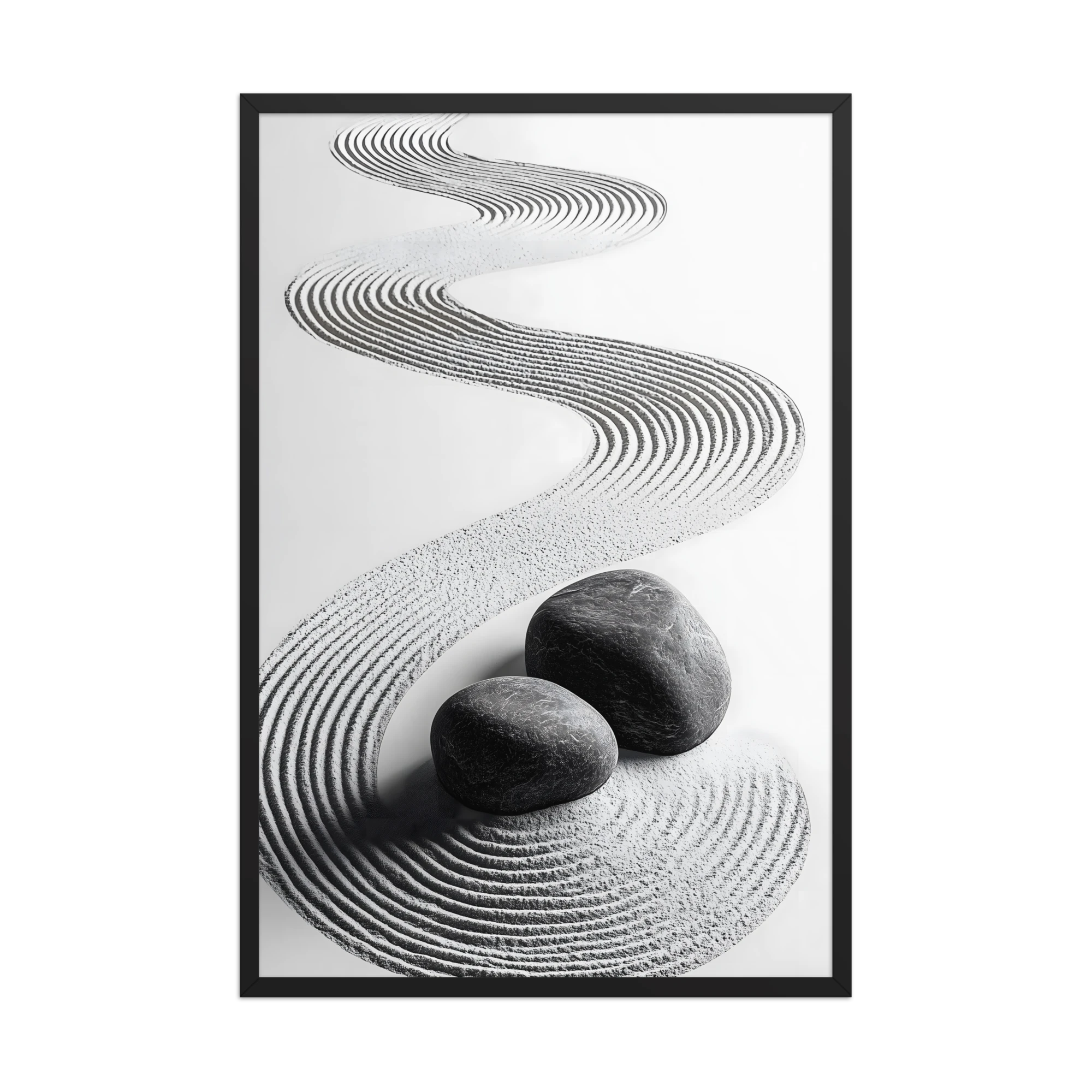 Pebble Garden — Japandi zen nature framed print, minimalist Japanese wall art