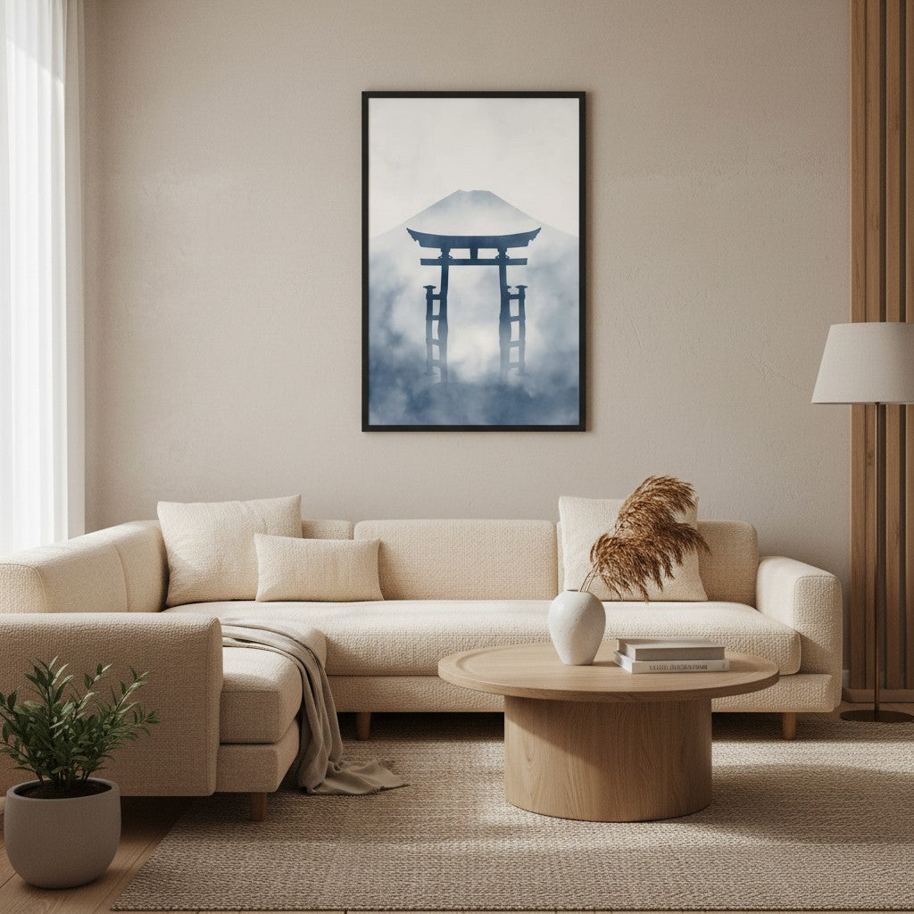 Indigo Pilgrimage — Japanese minimalist zen nature framed wall art