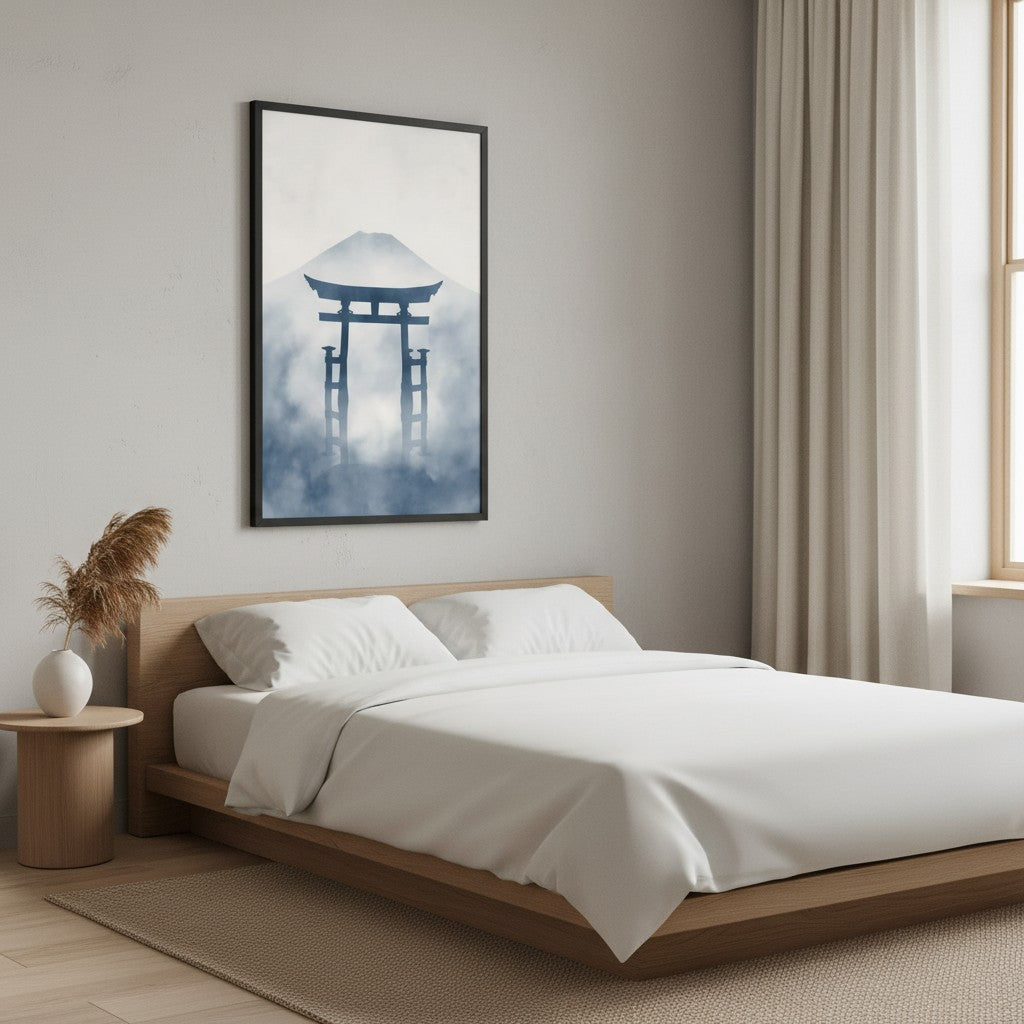 Indigo Pilgrimage — Japanese minimalist zen nature framed wall art