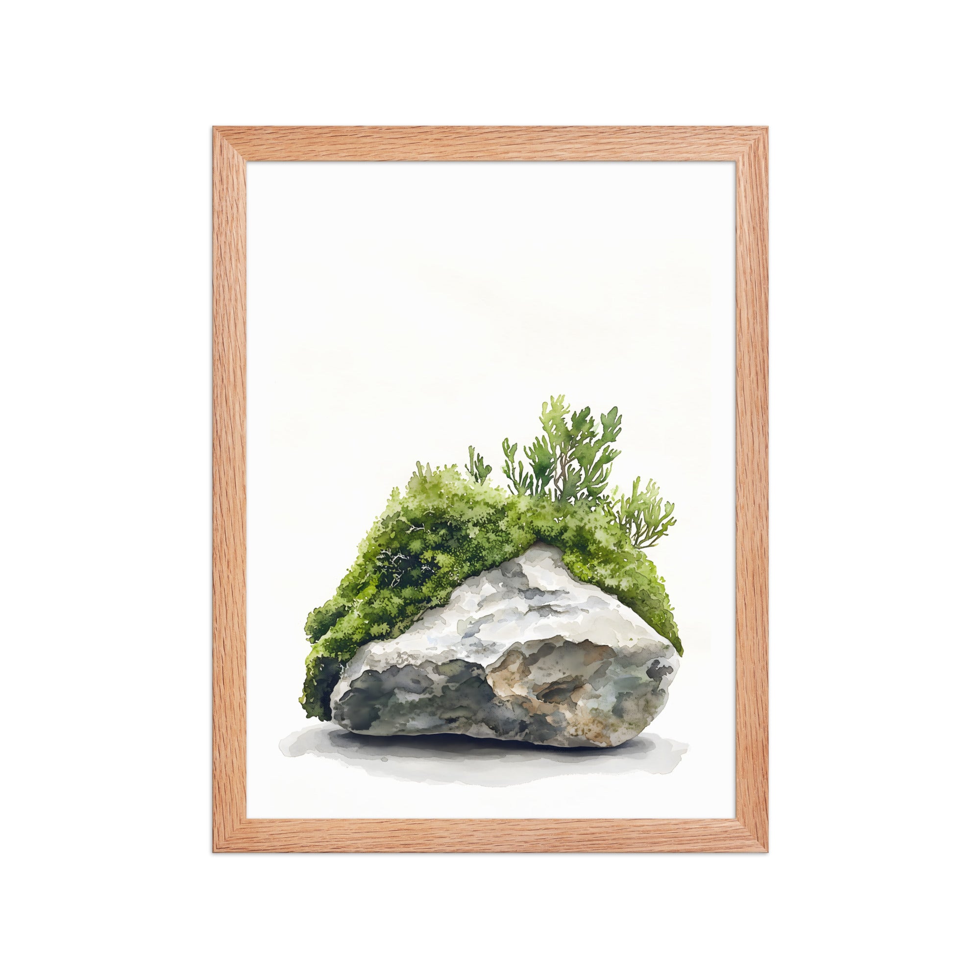 Moss and Time — Japandi wabi-sabi framed print, minimalist Japanese wall art