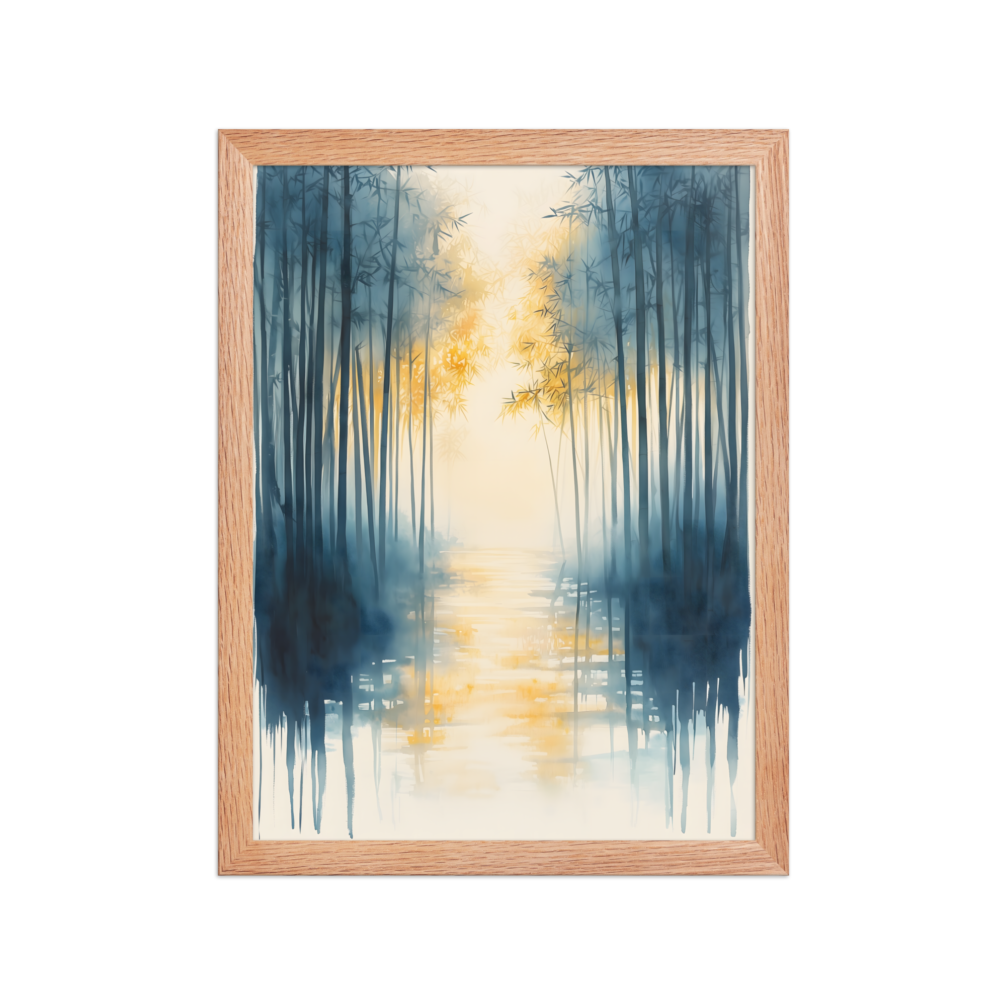 Morning Mist — Japandi komorebi framed print, minimalist Japanese wall art