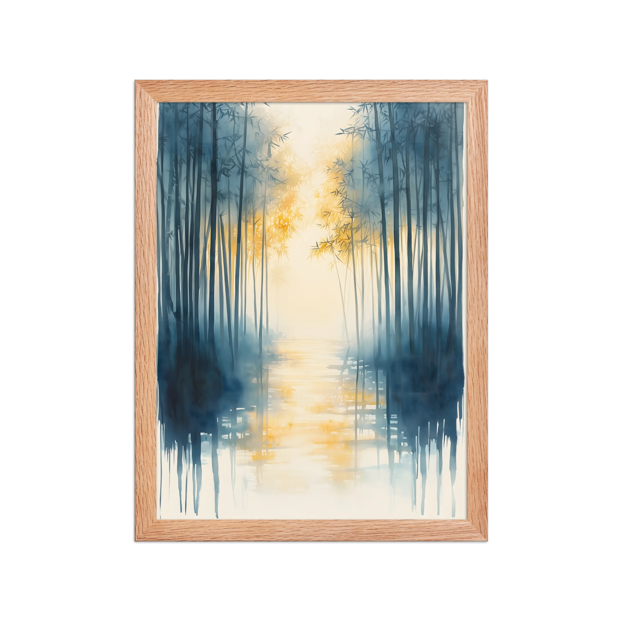 Morning Mist — Japandi komorebi framed print, minimalist Japanese wall art