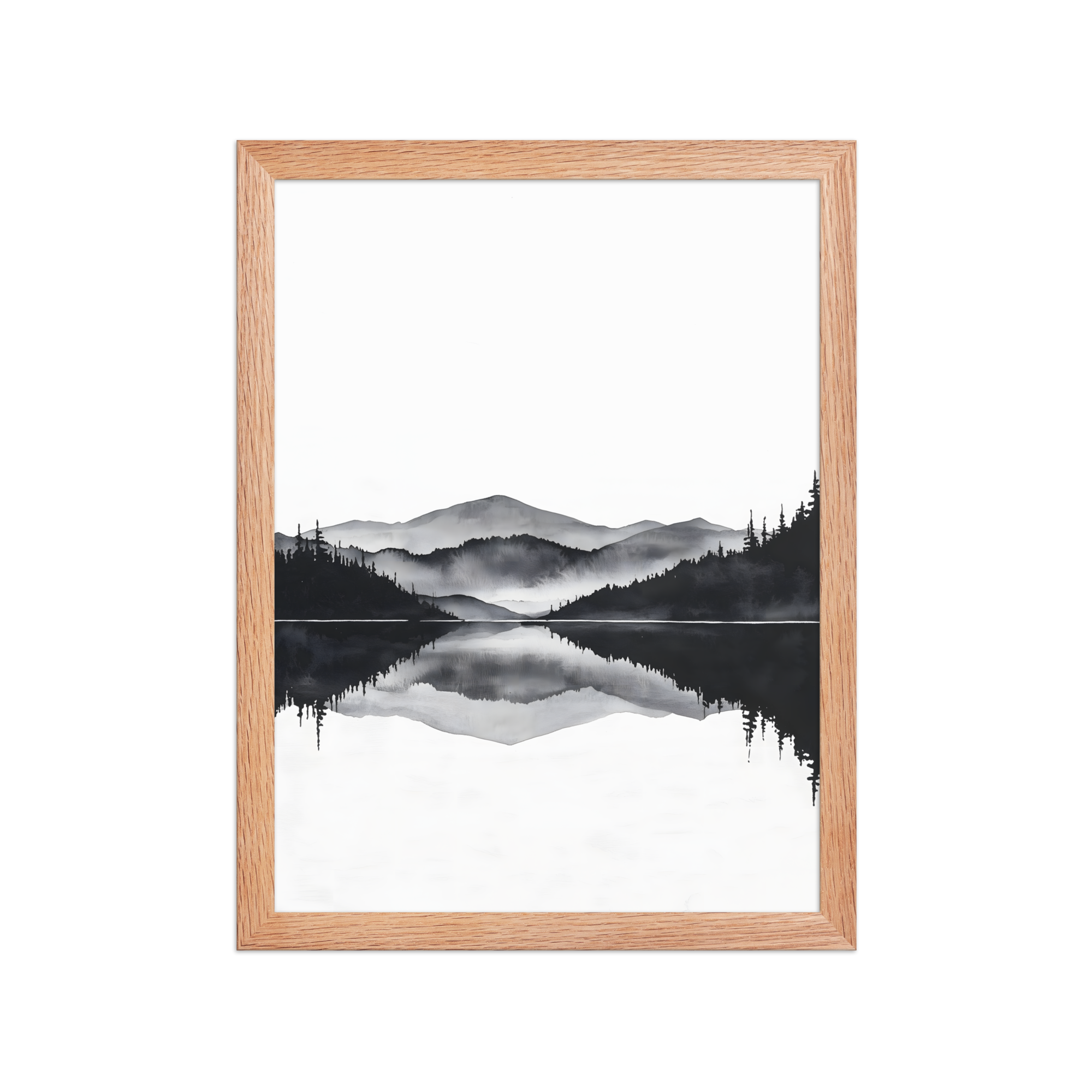 Still Water — Japandi zen ink framed print, minimalist Japanese wall art