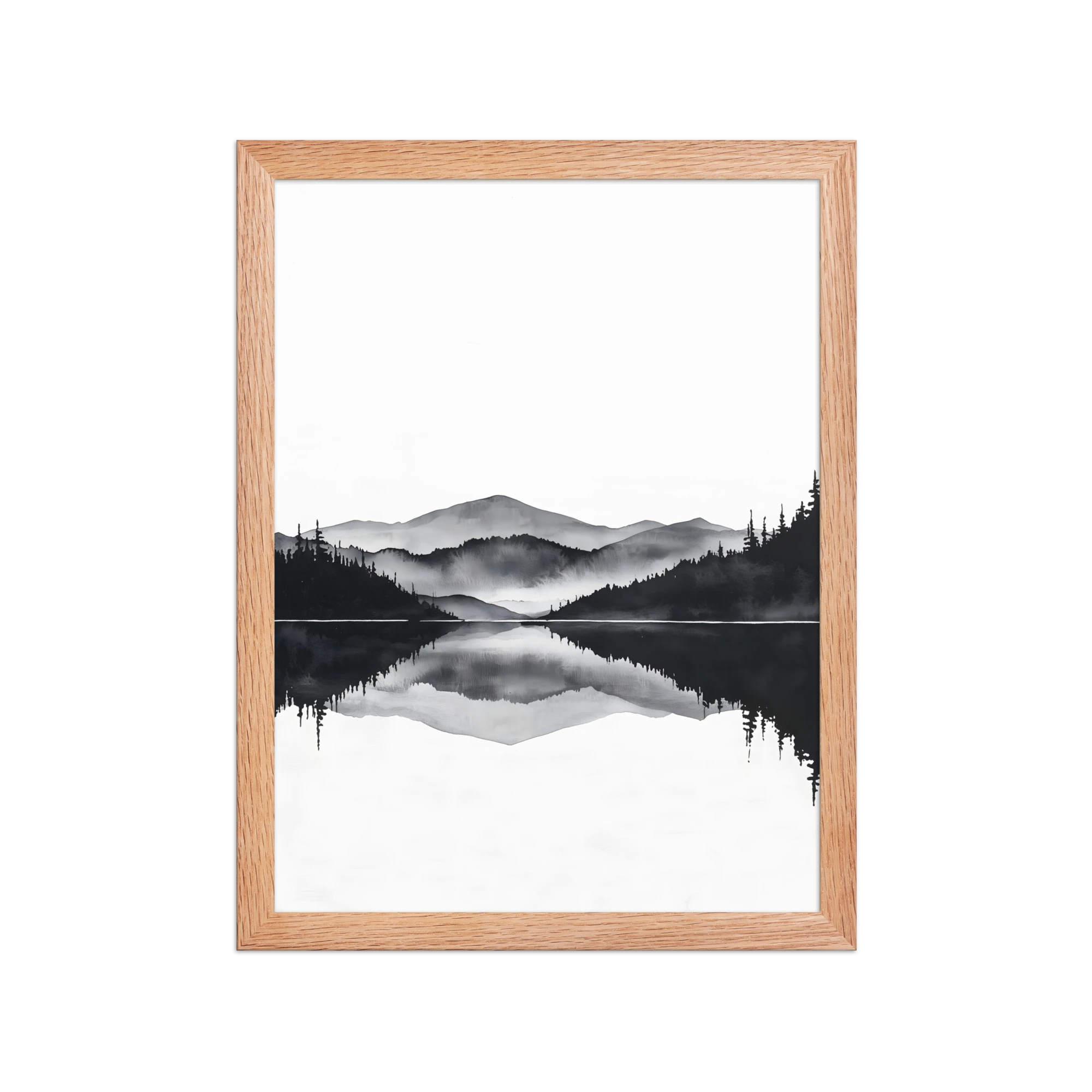 Still Water — Japandi zen ink framed print, minimalist Japanese wall art