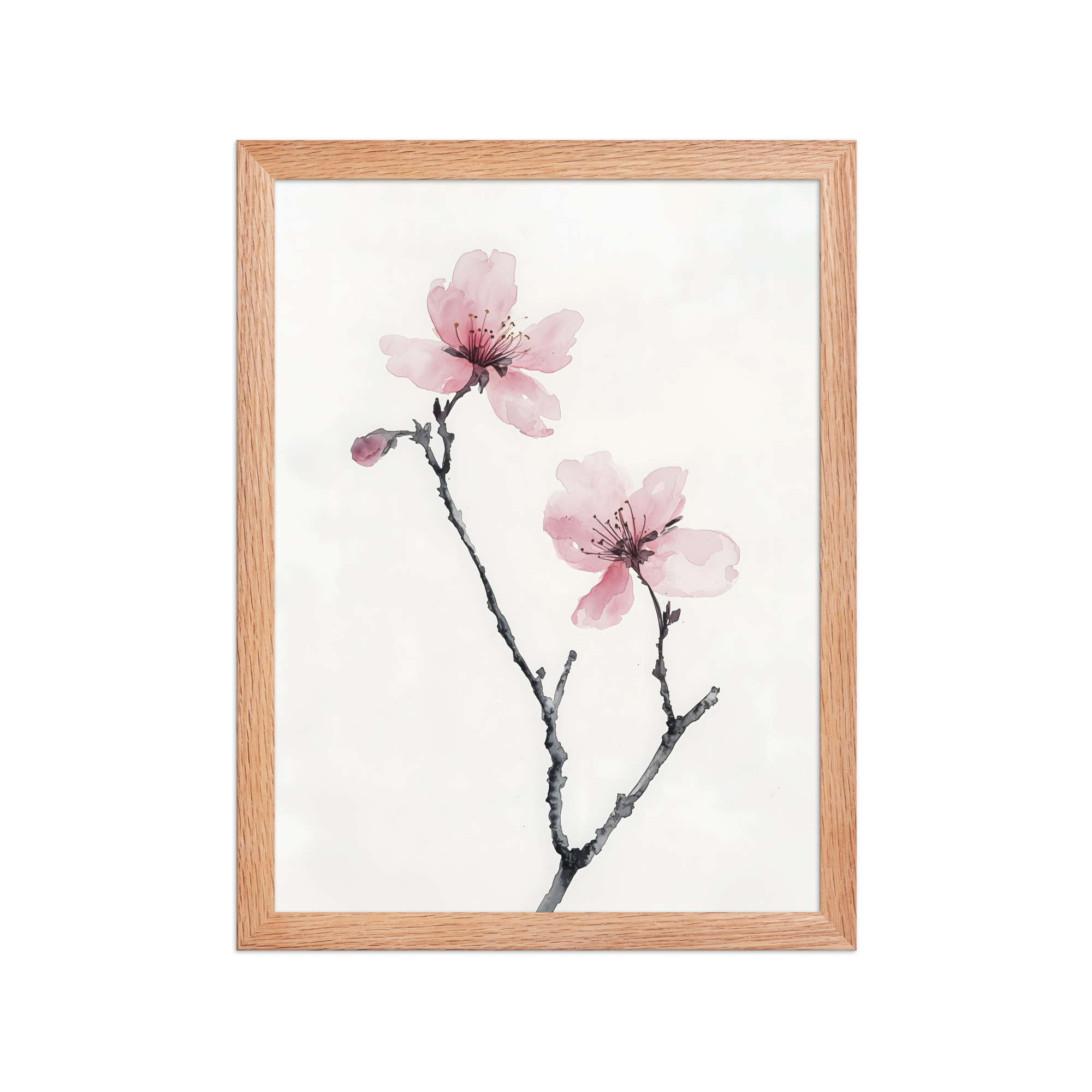 Cherry Absence — Japandi zen nature framed print, minimalist Japanese wall art