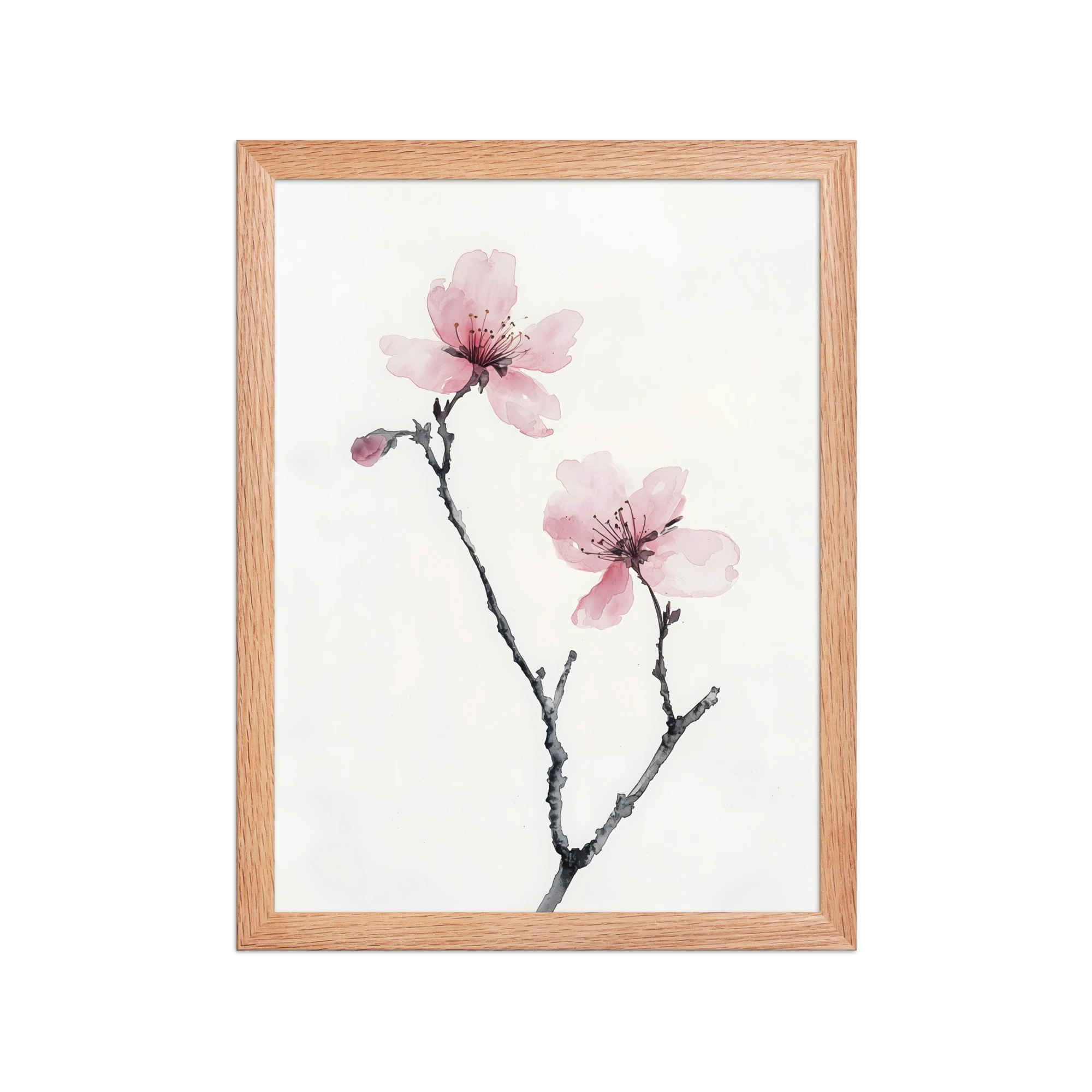 Cherry Absence — Japandi zen nature framed print, minimalist Japanese wall art