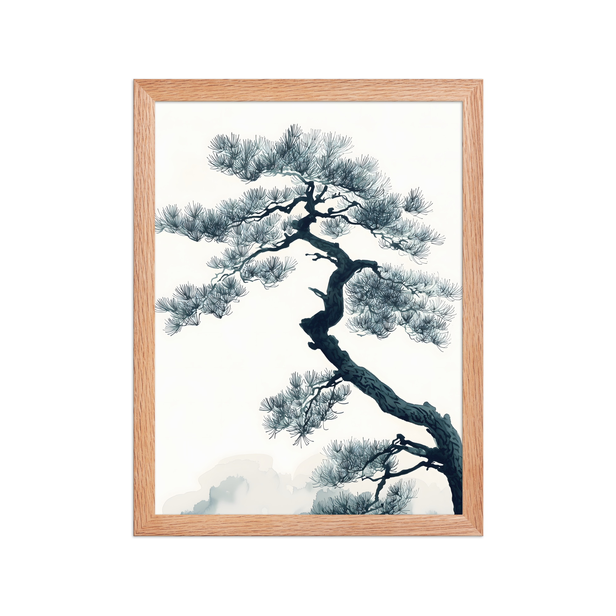 Pine Silhouette — Japandi zen nature framed print, minimalist Japanese wall art