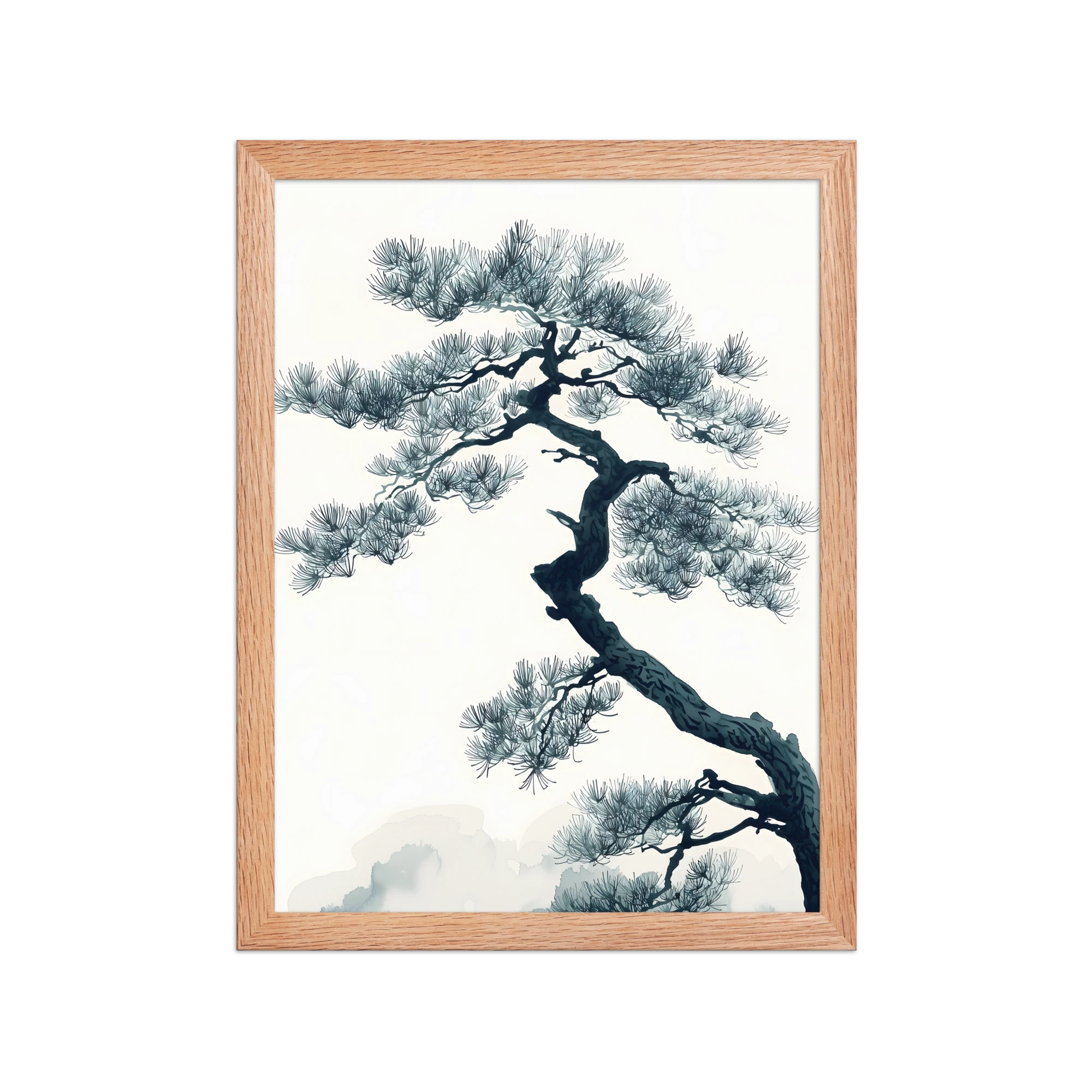 Pine Silhouette — Japandi zen nature framed print, minimalist Japanese wall art
