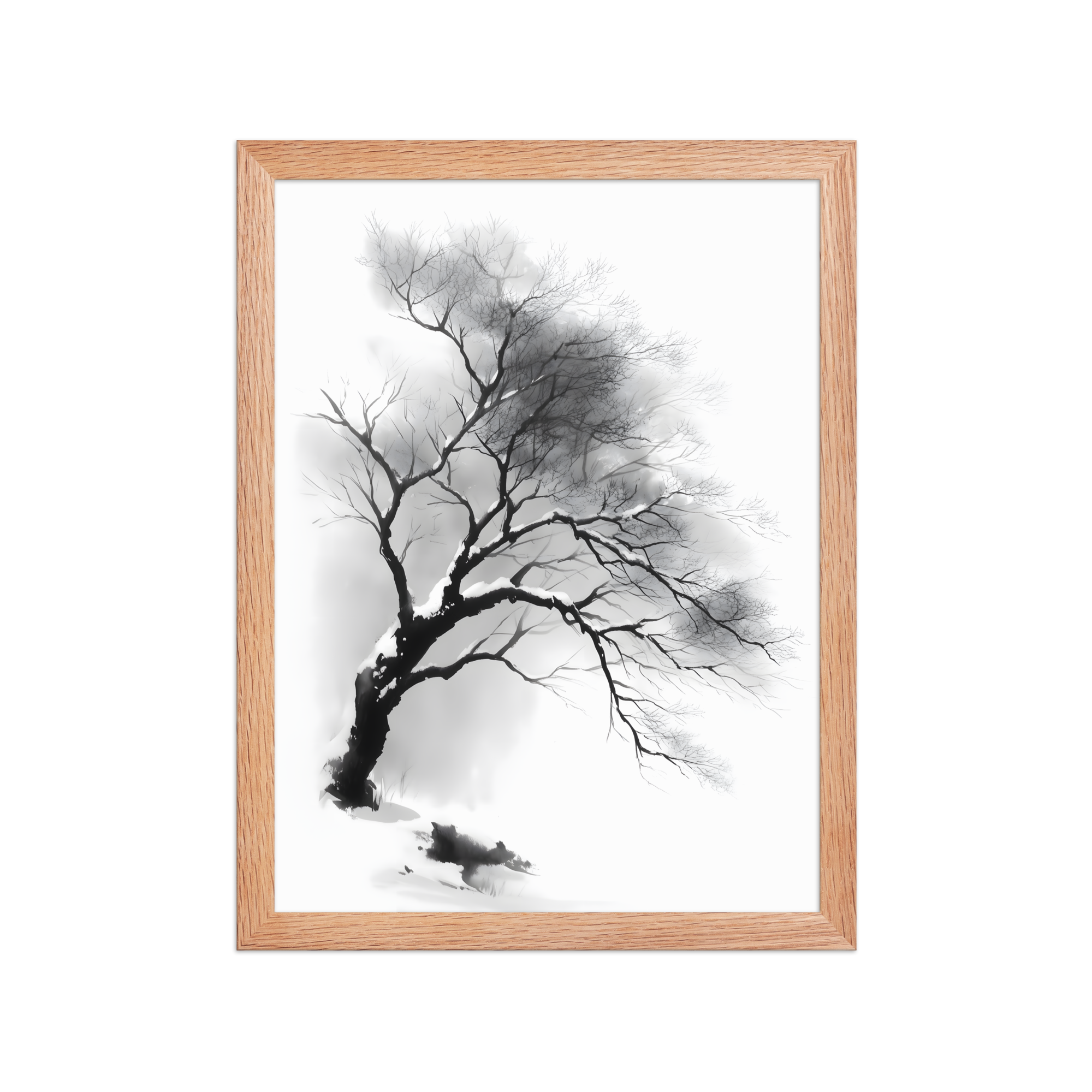 Winter Branch — Japandi zen ink framed print, minimalist Japanese wall art