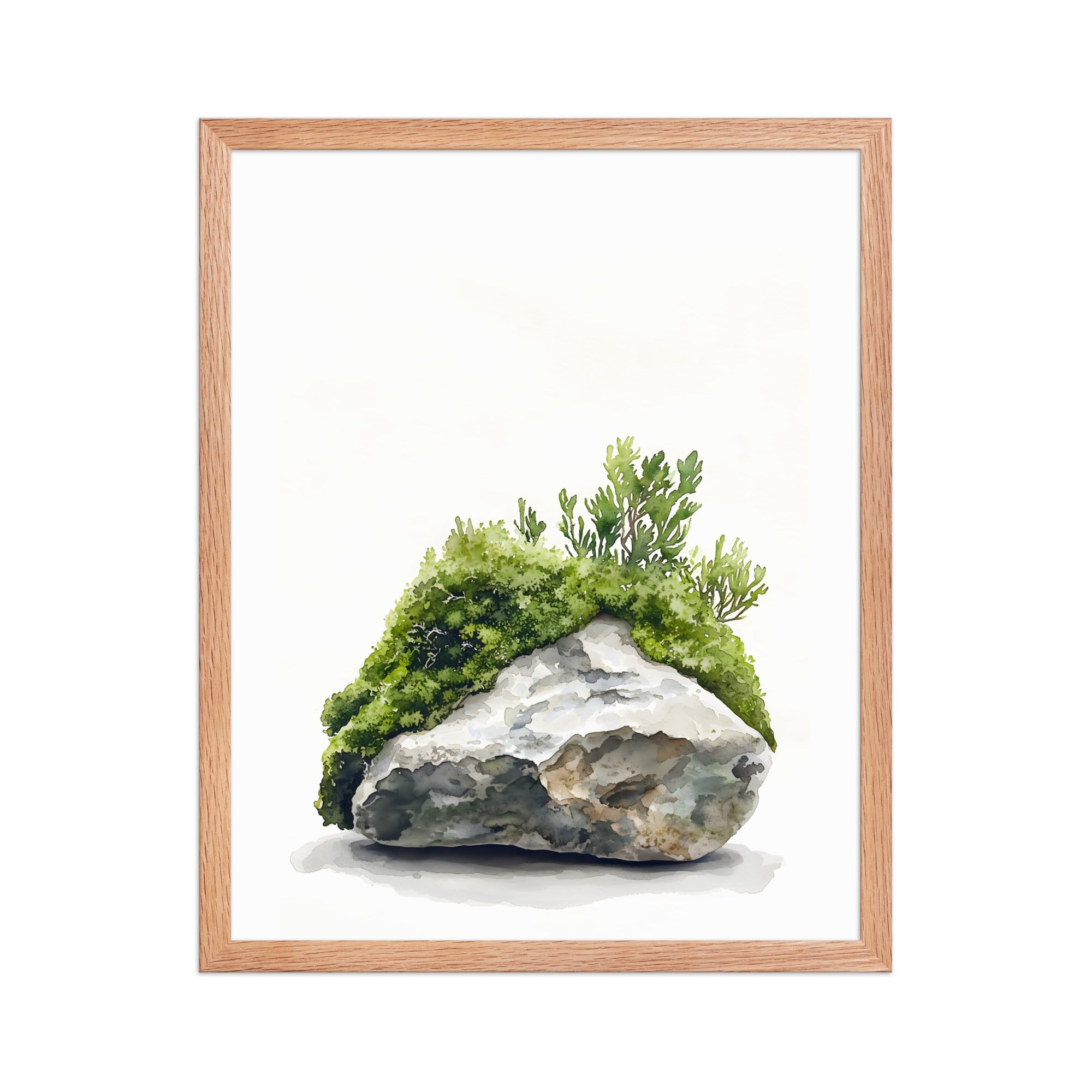 Moss and Time — Japandi wabi-sabi framed print, minimalist Japanese wall art